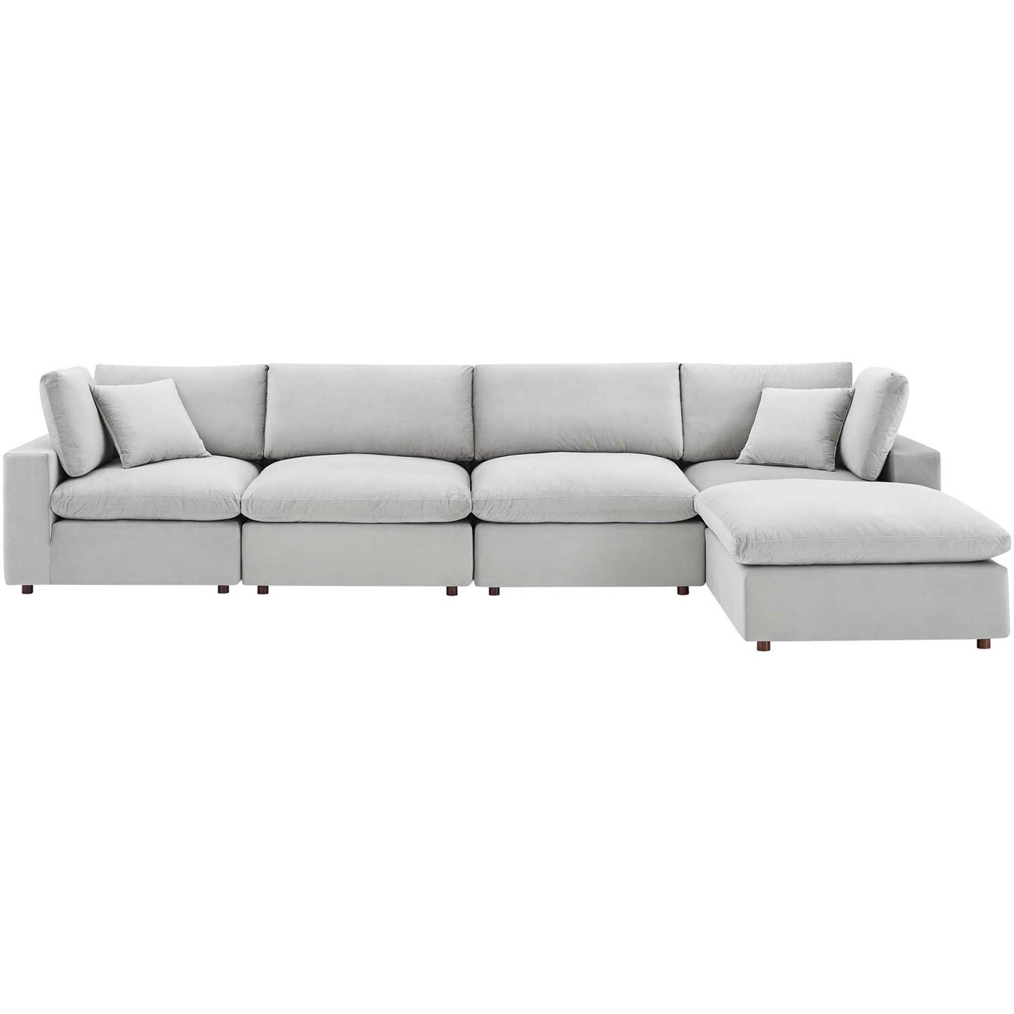 Carmen 5 Piece Modular Velvet Sofa with Ottoman Light Gray