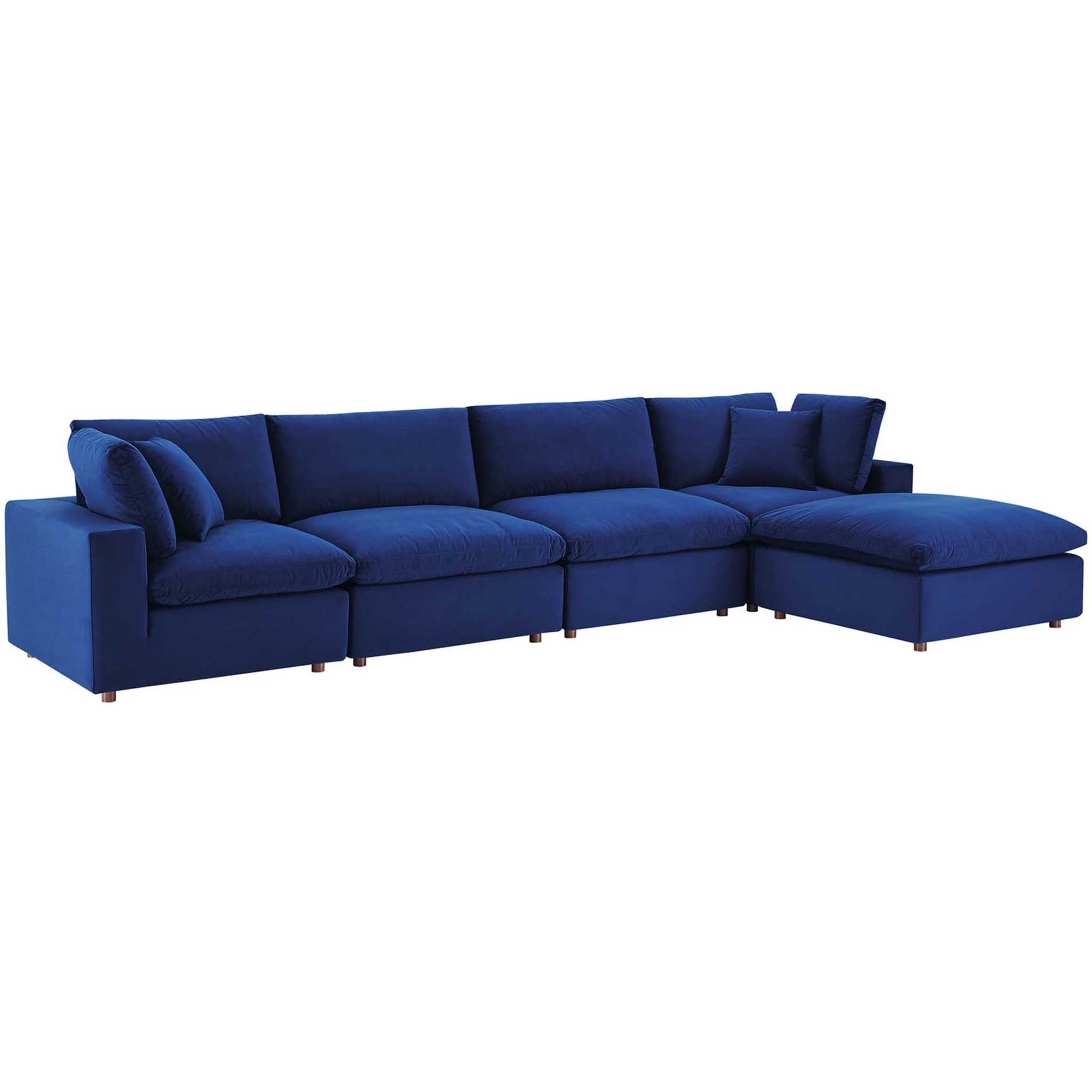 Carmen 5 Piece Modular Velvet Sofa with Ottoman Navy