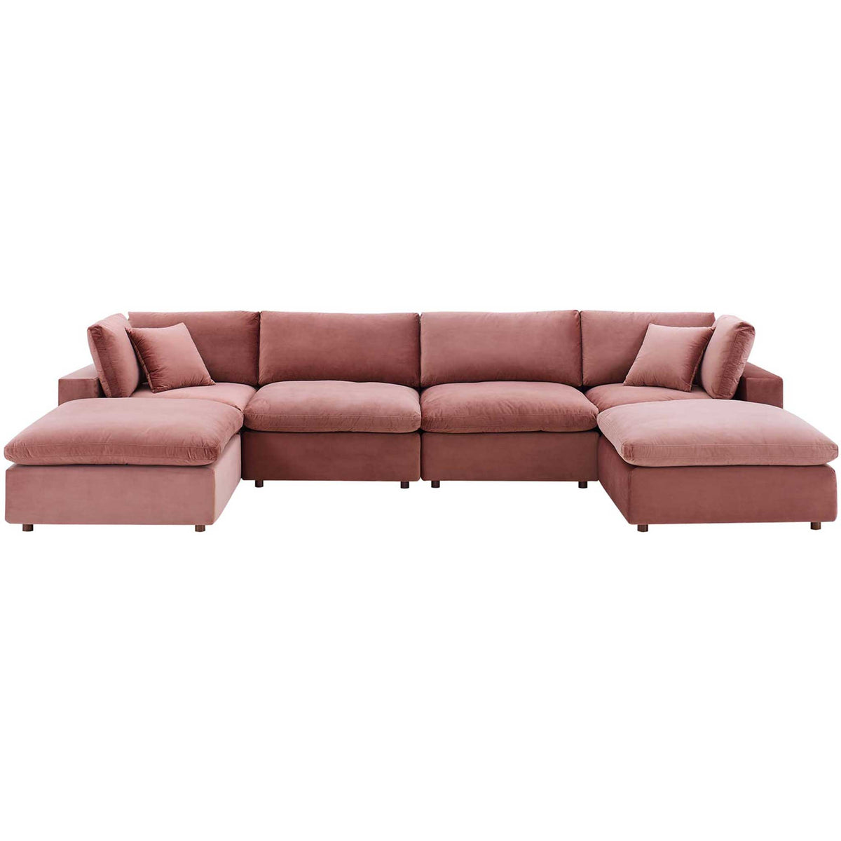 Carmen 6 Piece Modular Velvet Sofa with Ottomans Dusty Rose