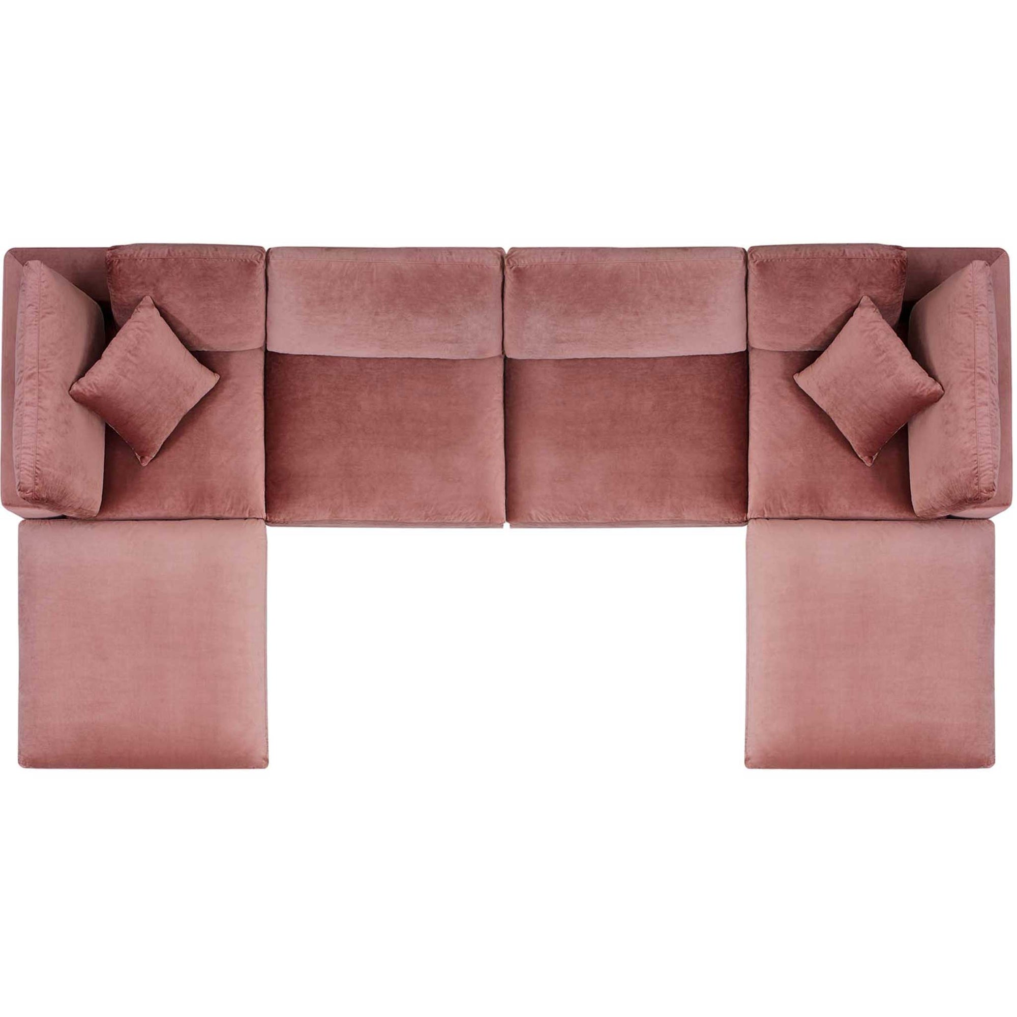 Carmen 6 Piece Modular Velvet Sofa with Ottomans Dusty Rose