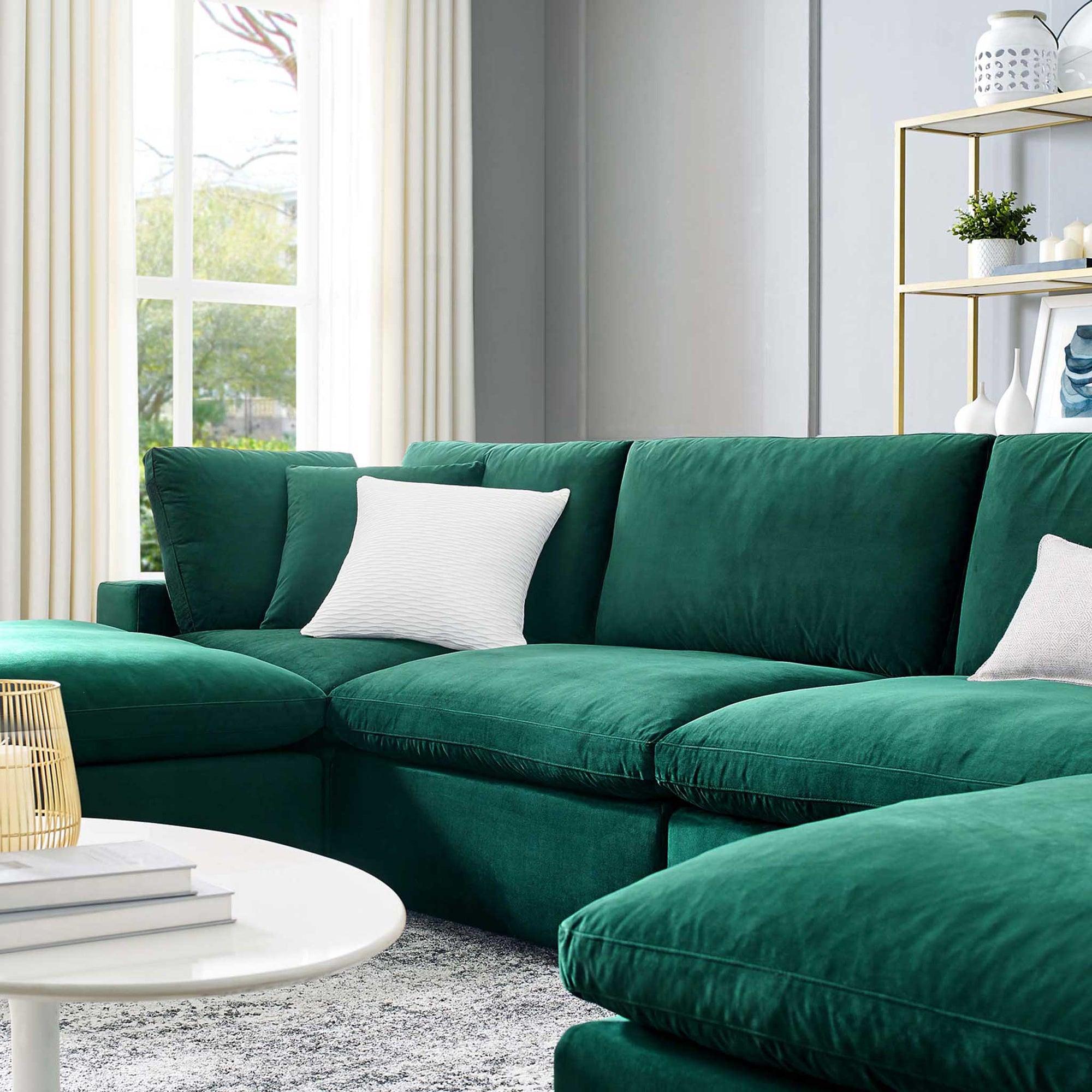 Carmen 6 Piece Modular Velvet Sofa with Ottomans Green