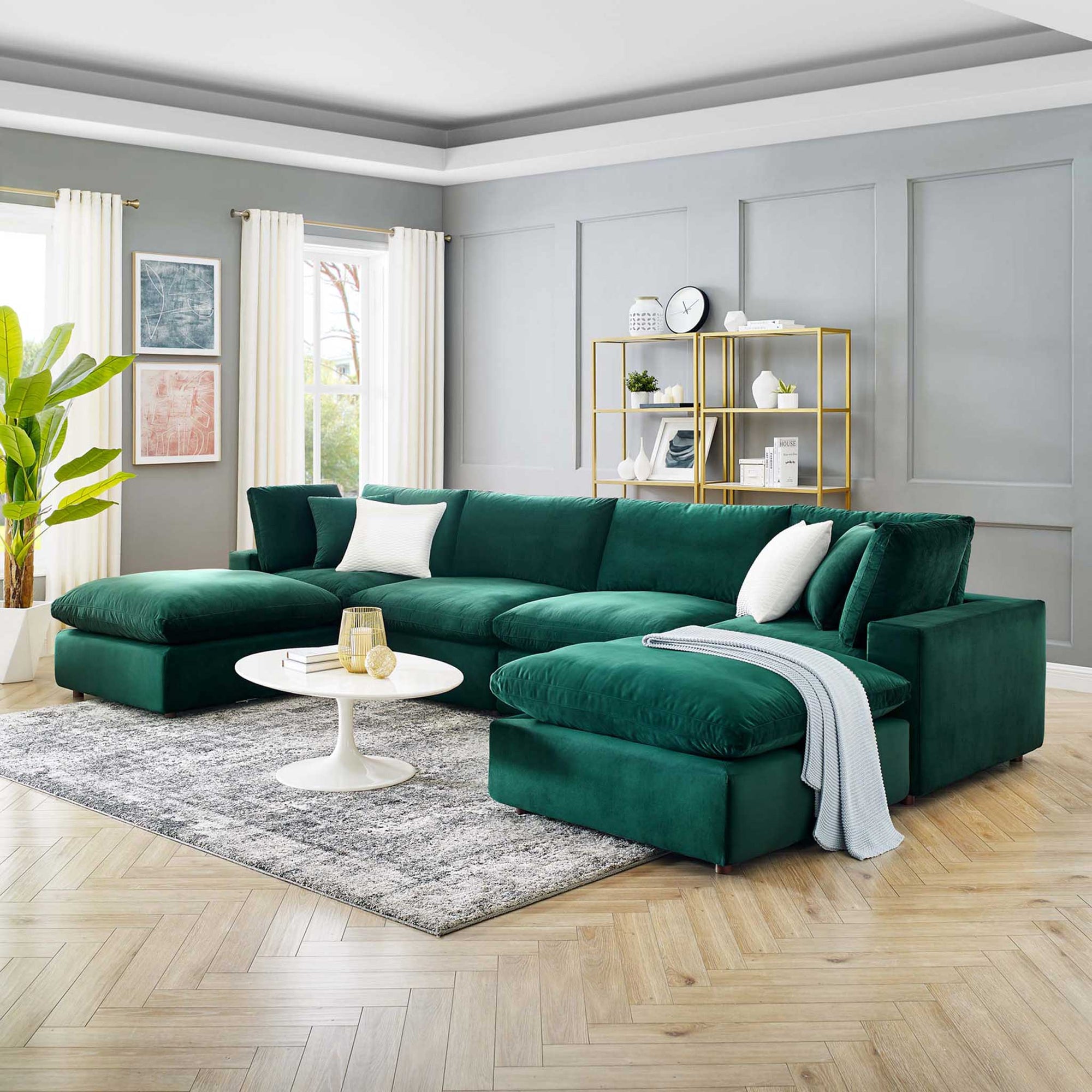 Carmen 6 Piece Modular Velvet Sofa with Ottomans Green