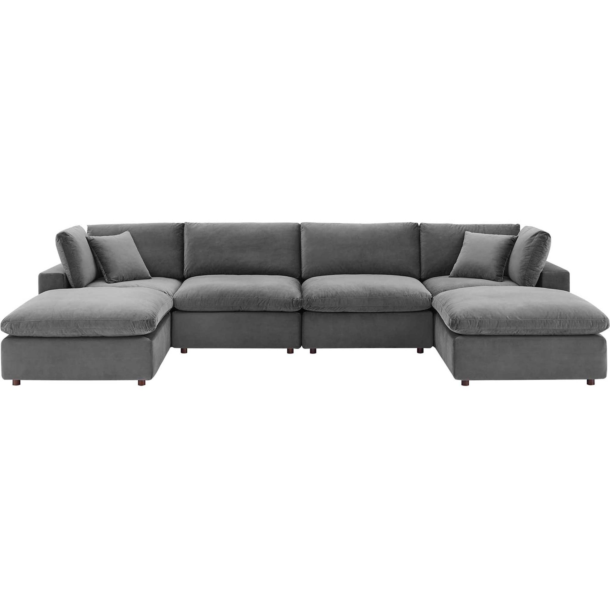 Carmen 6 Piece Modular Velvet Sofa with Ottomans Gray