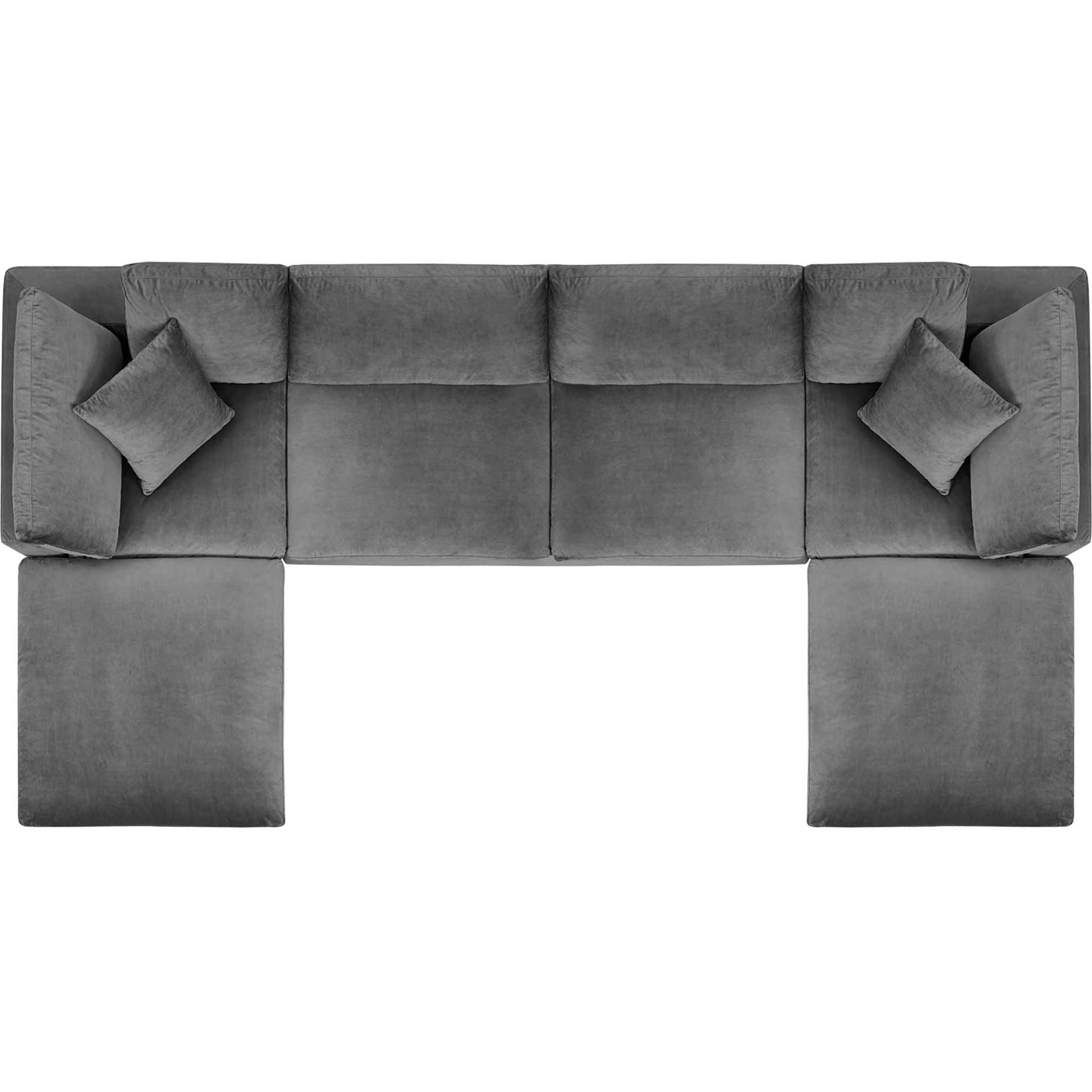 Carmen 6 Piece Modular Velvet Sofa with Ottomans Gray