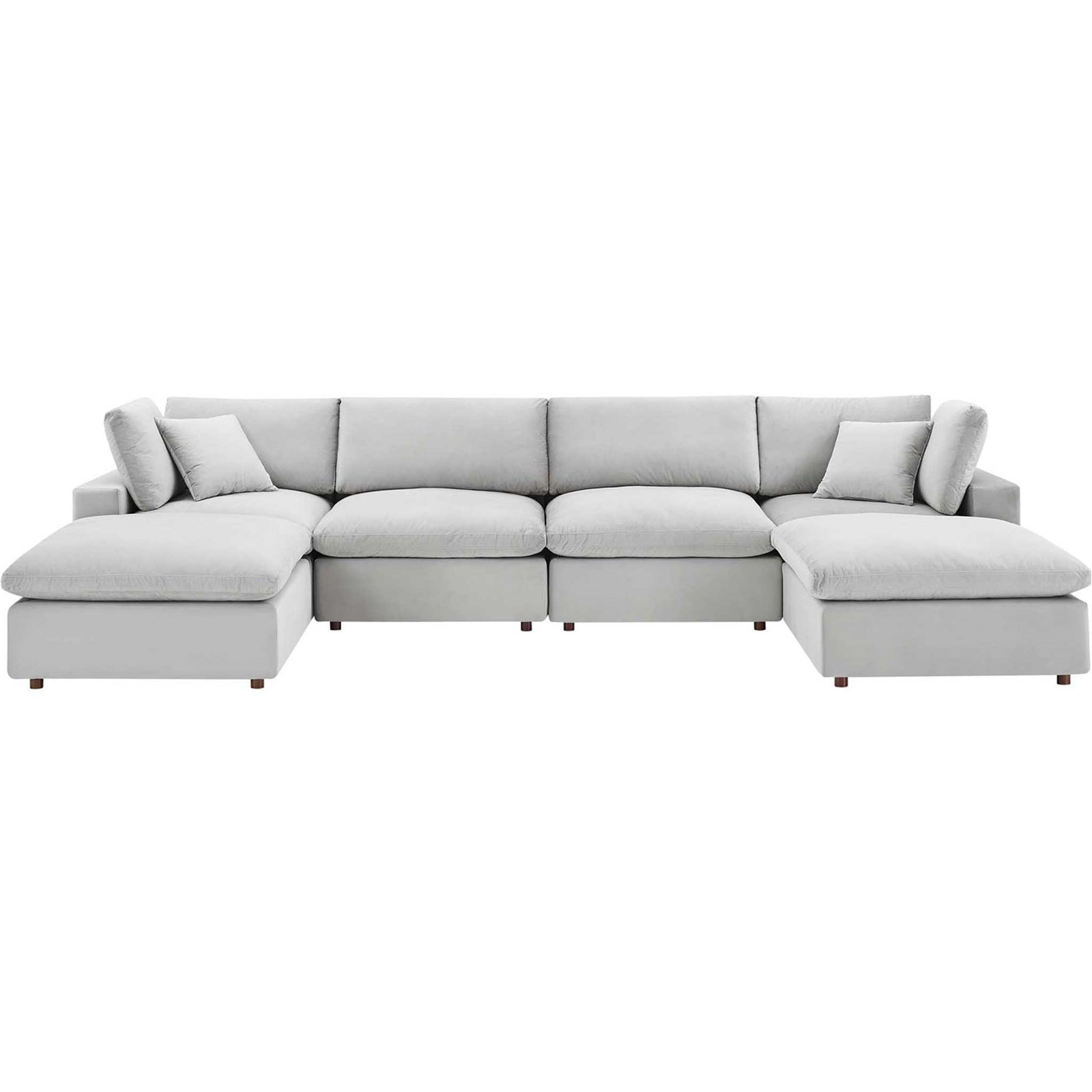 Carmen 6 Piece Modular Velvet Sofa with Ottomans Light Gray