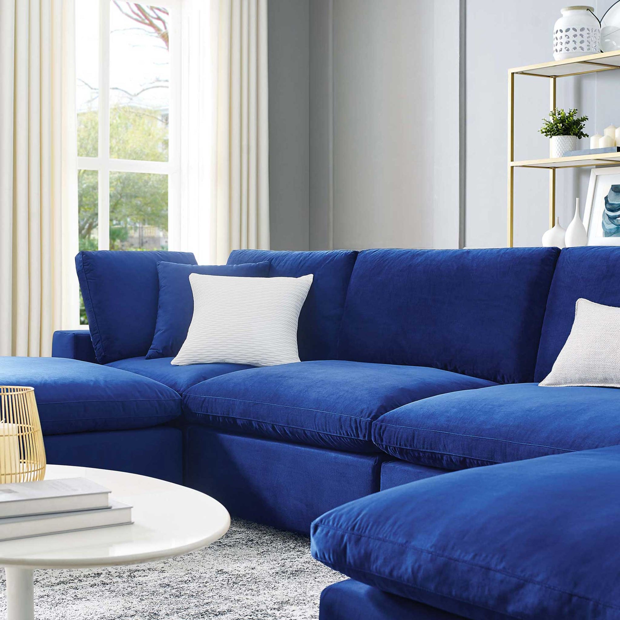 Carmen 6 Piece Modular Velvet Sofa with Ottomans Navy