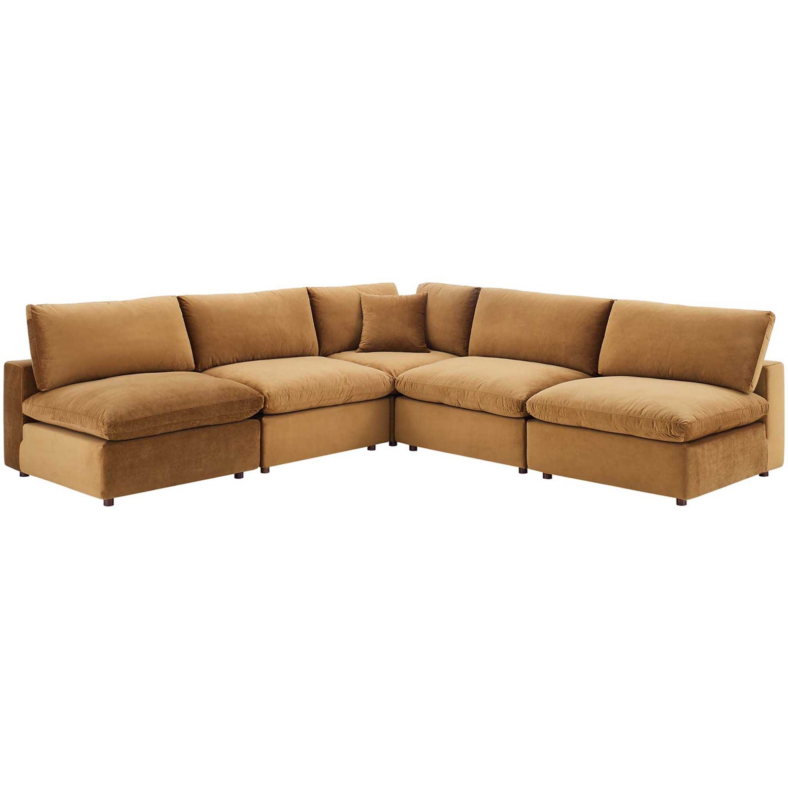 Comino 5-Piece Down-Filled Velvet Armless Corner Sofa Cognac