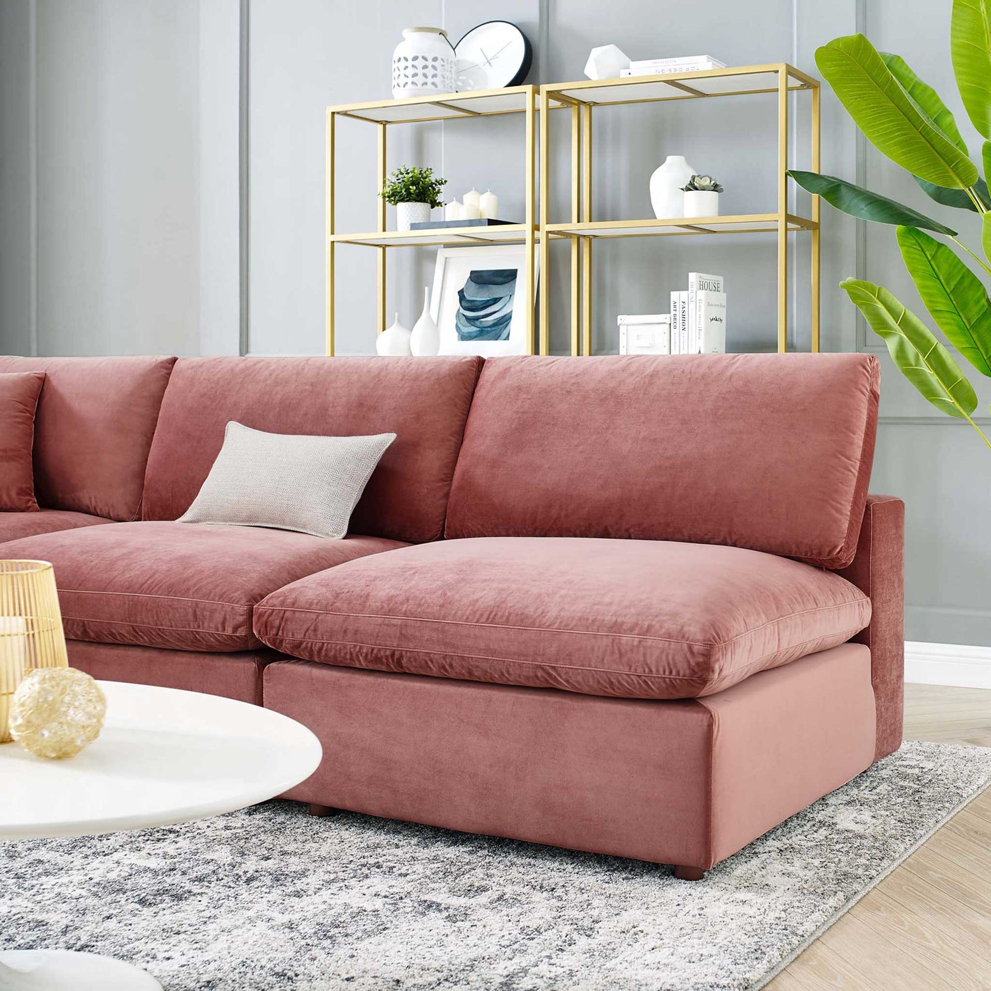 Carmen 5 Piece Armless Modular Velvet Sofa Dusty Rose