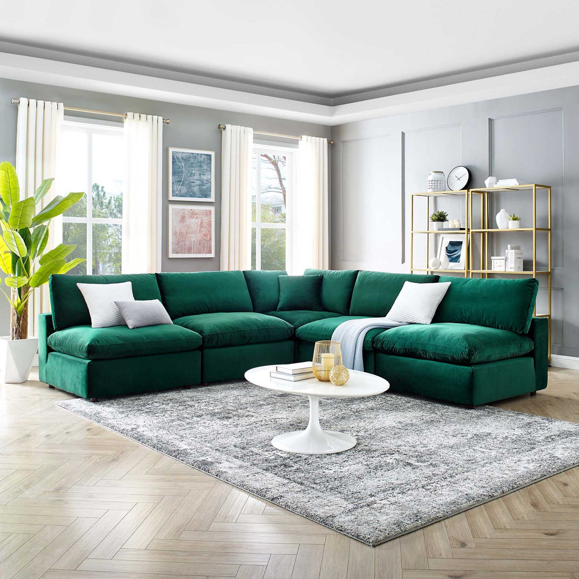 Carmen 5 Piece Armless Modular Velvet Sofa Green