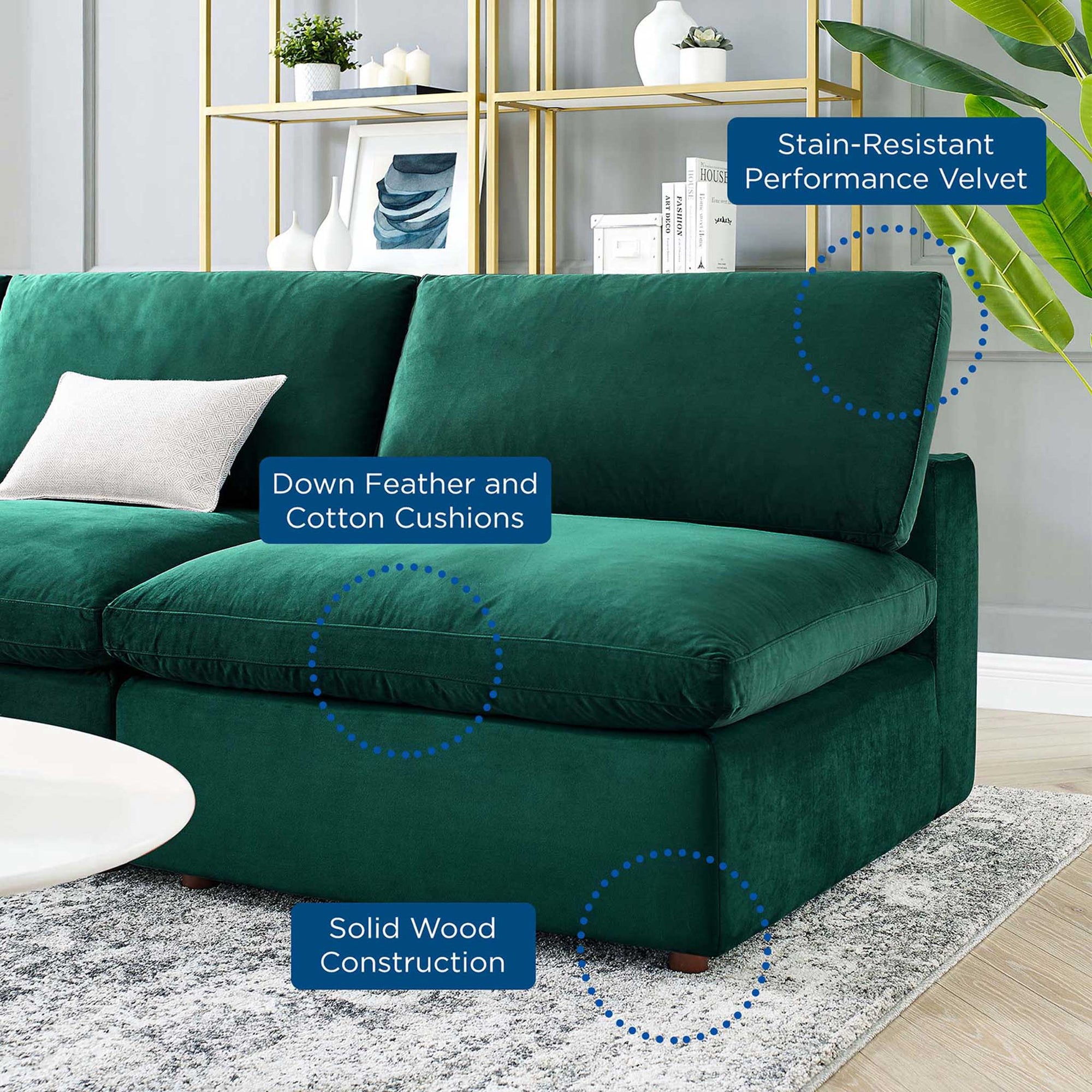 Carmen 5 Piece Armless Modular Velvet Sofa Green