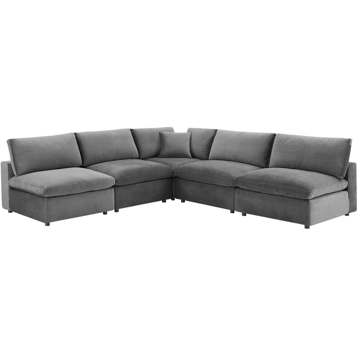 Carmen 5 Piece Armless Modular Velvet Sofa Gray