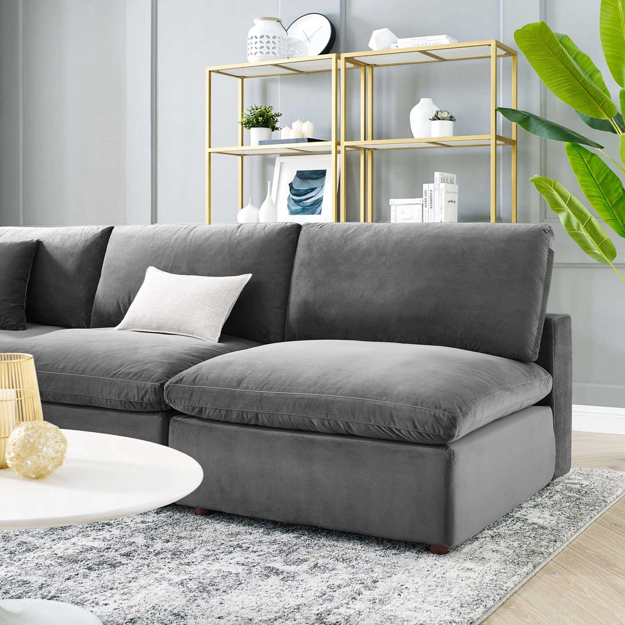 Carmen 5 Piece Armless Modular Velvet Sofa Gray