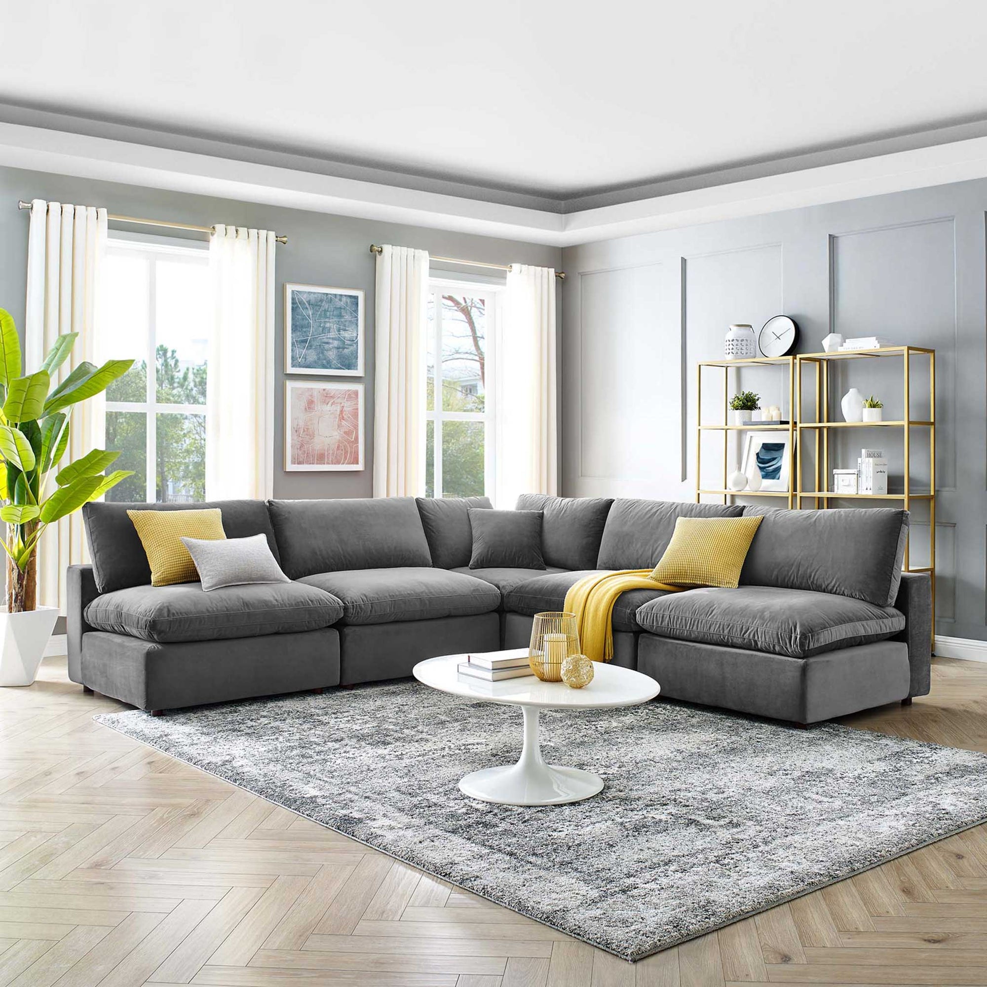 Carmen 5 Piece Armless Modular Velvet Sofa Gray