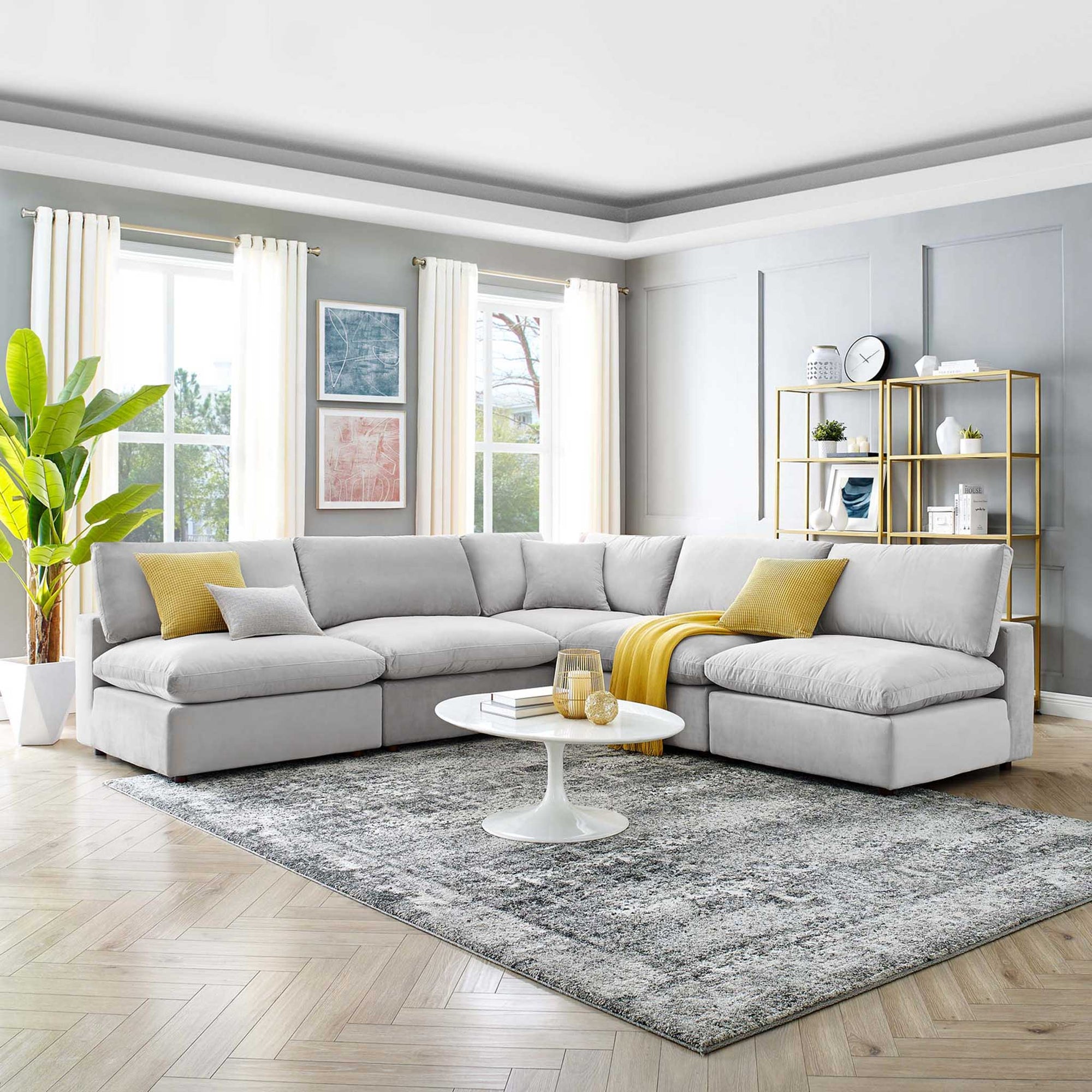 Carmen 5 Piece Armless Modular Velvet Sofa Light Gray