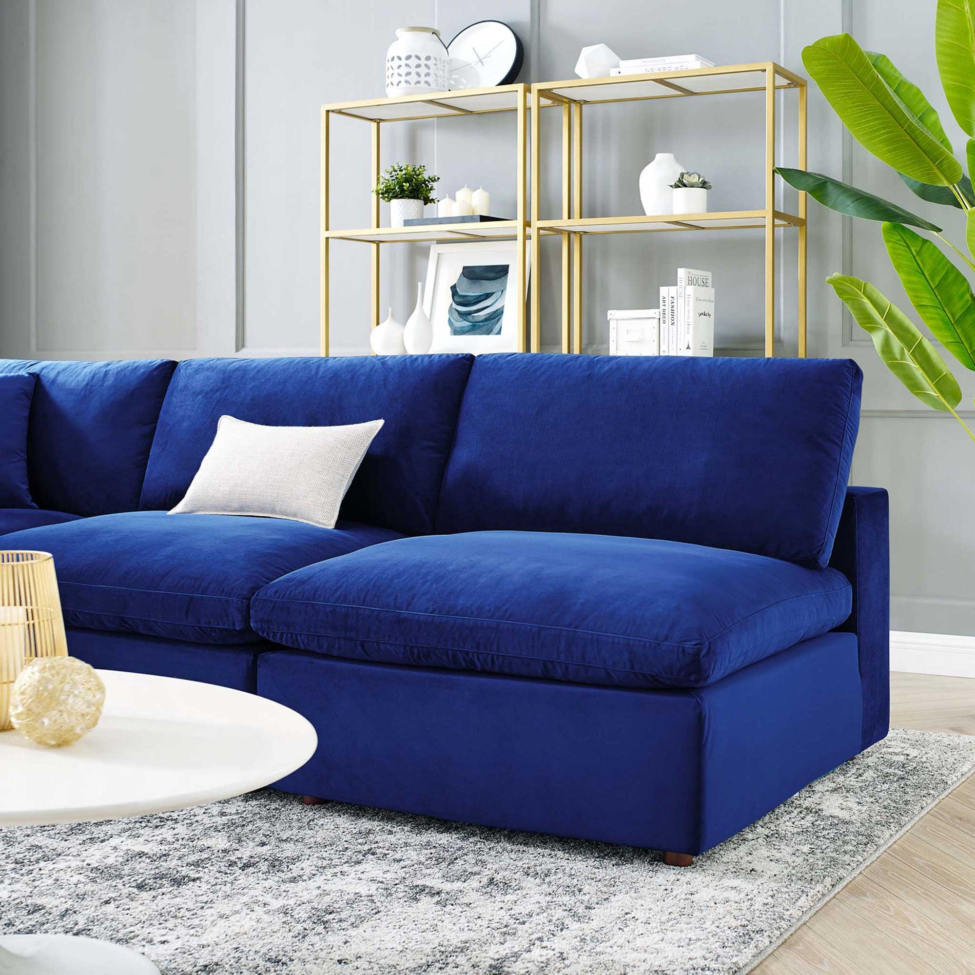 Carmen 5 Piece Armless Modular Velvet Sofa Navy