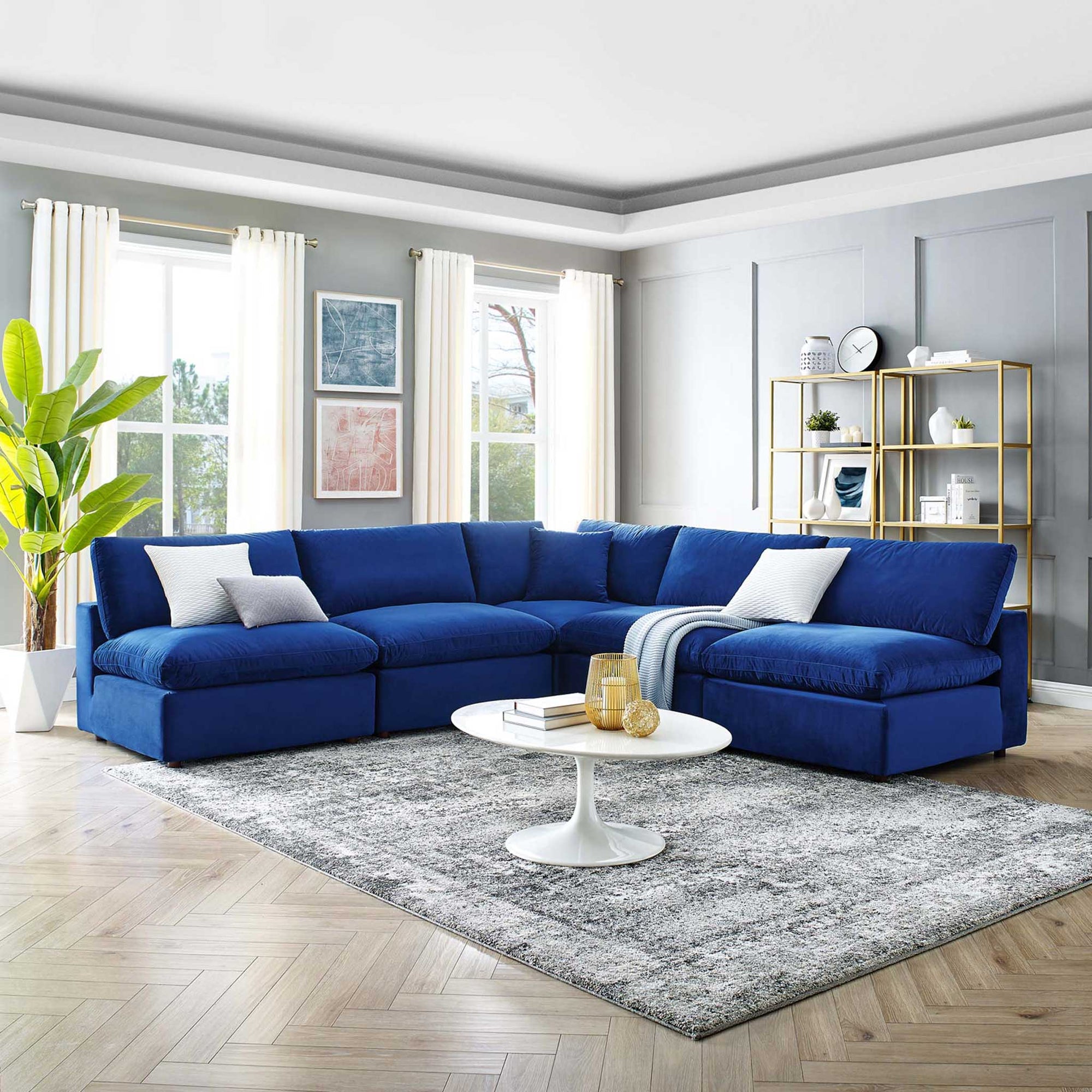 Carmen 5 Piece Armless Modular Velvet Sofa Navy