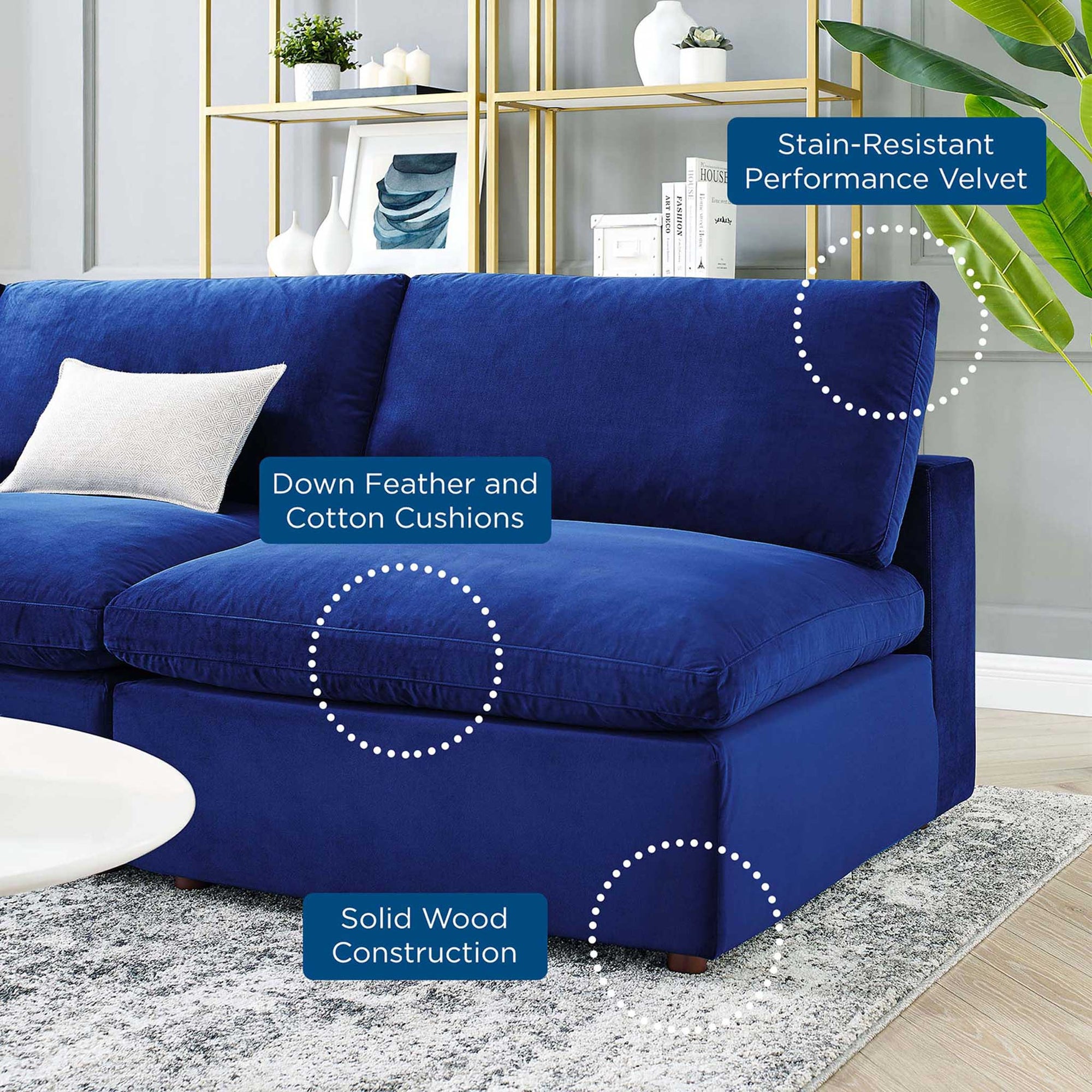 Carmen 5 Piece Armless Modular Velvet Sofa Navy