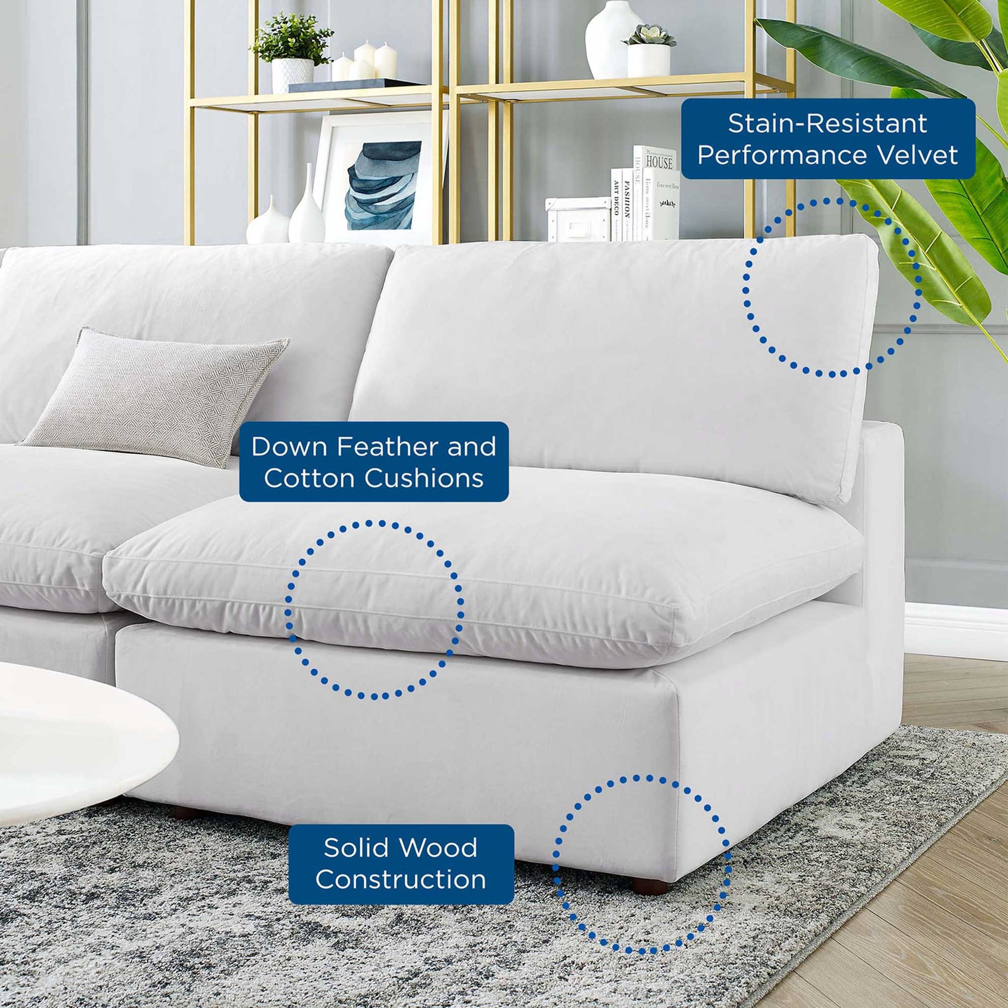 Carmen 5 Piece Armless Modular Velvet Sofa White