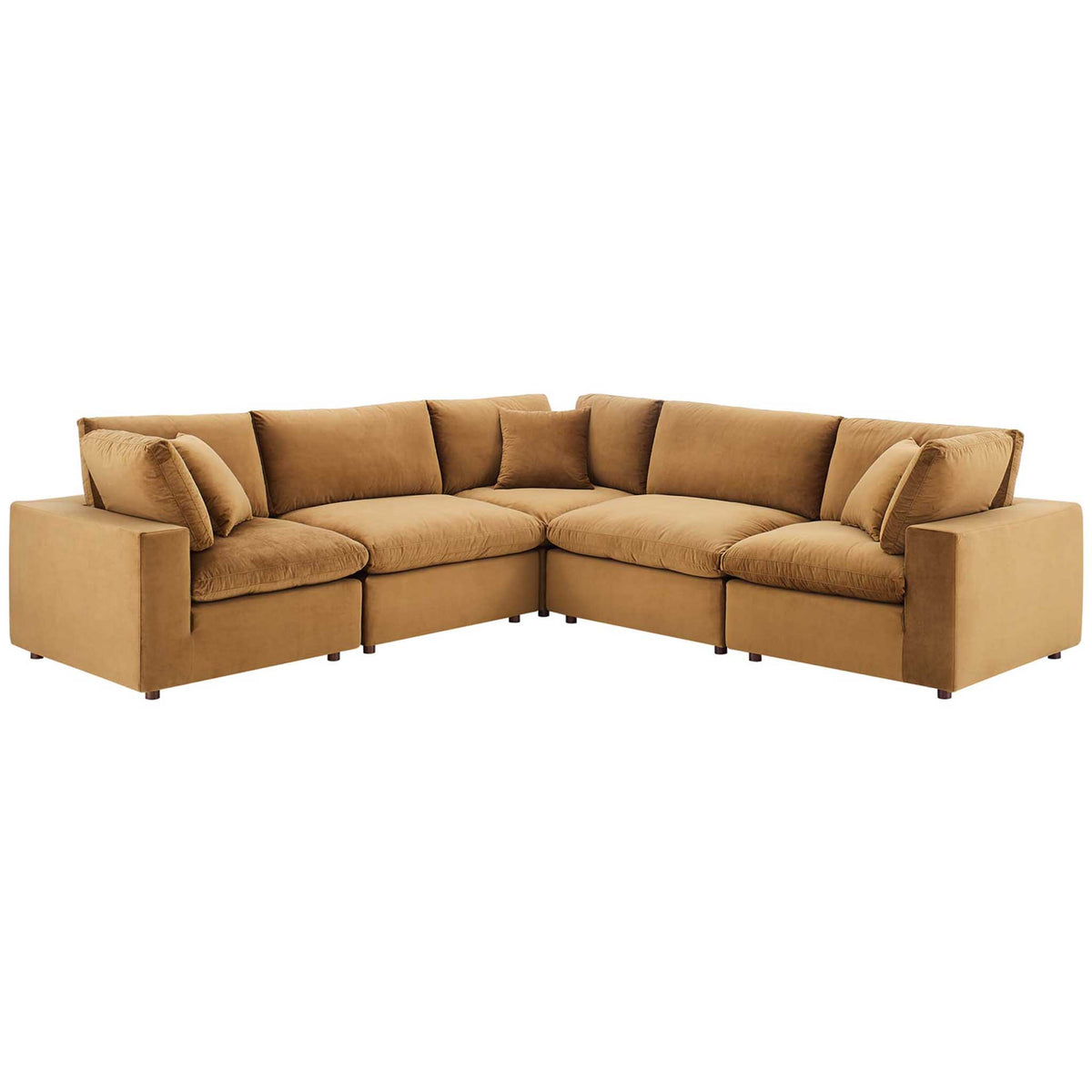 Carmen 5 Piece Modular Sectional Velvet Sofa Cognac