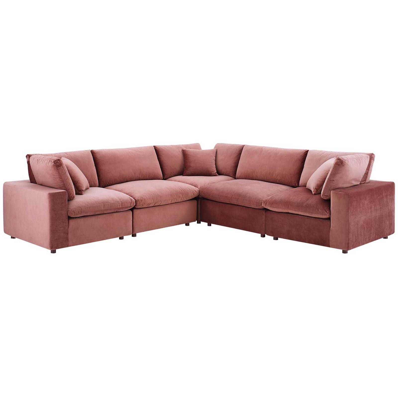 Comino 5-Piece Down-Filled Velvet Corner Sofa Dusty Rose