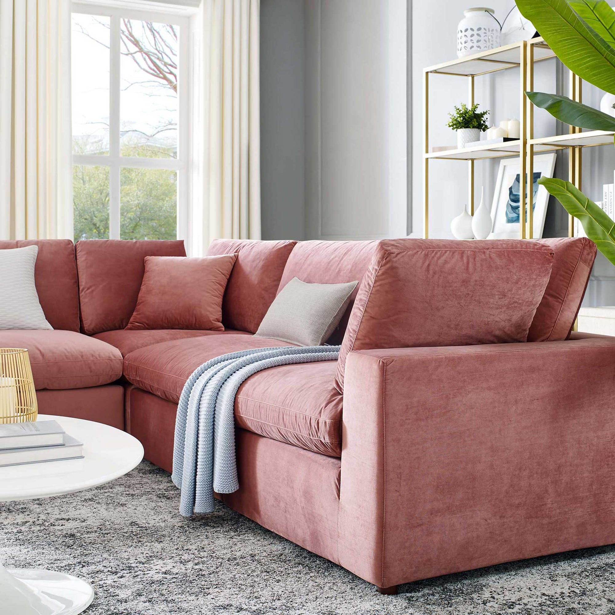 Carmen 5 Piece Modular Sectional Velvet Sofa Dusty Rose