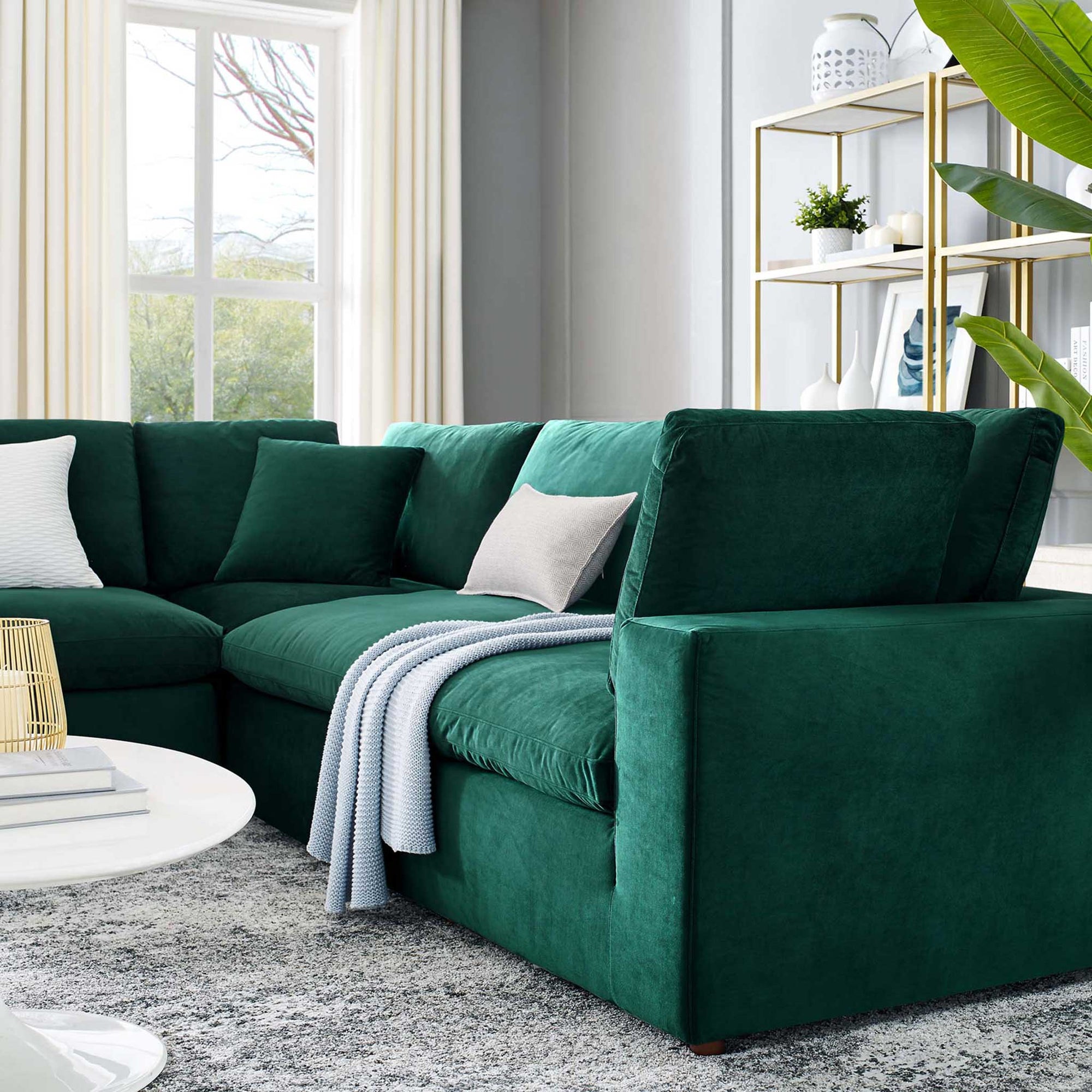 Carmen 5 Piece Modular Sectional Velvet Sofa Green