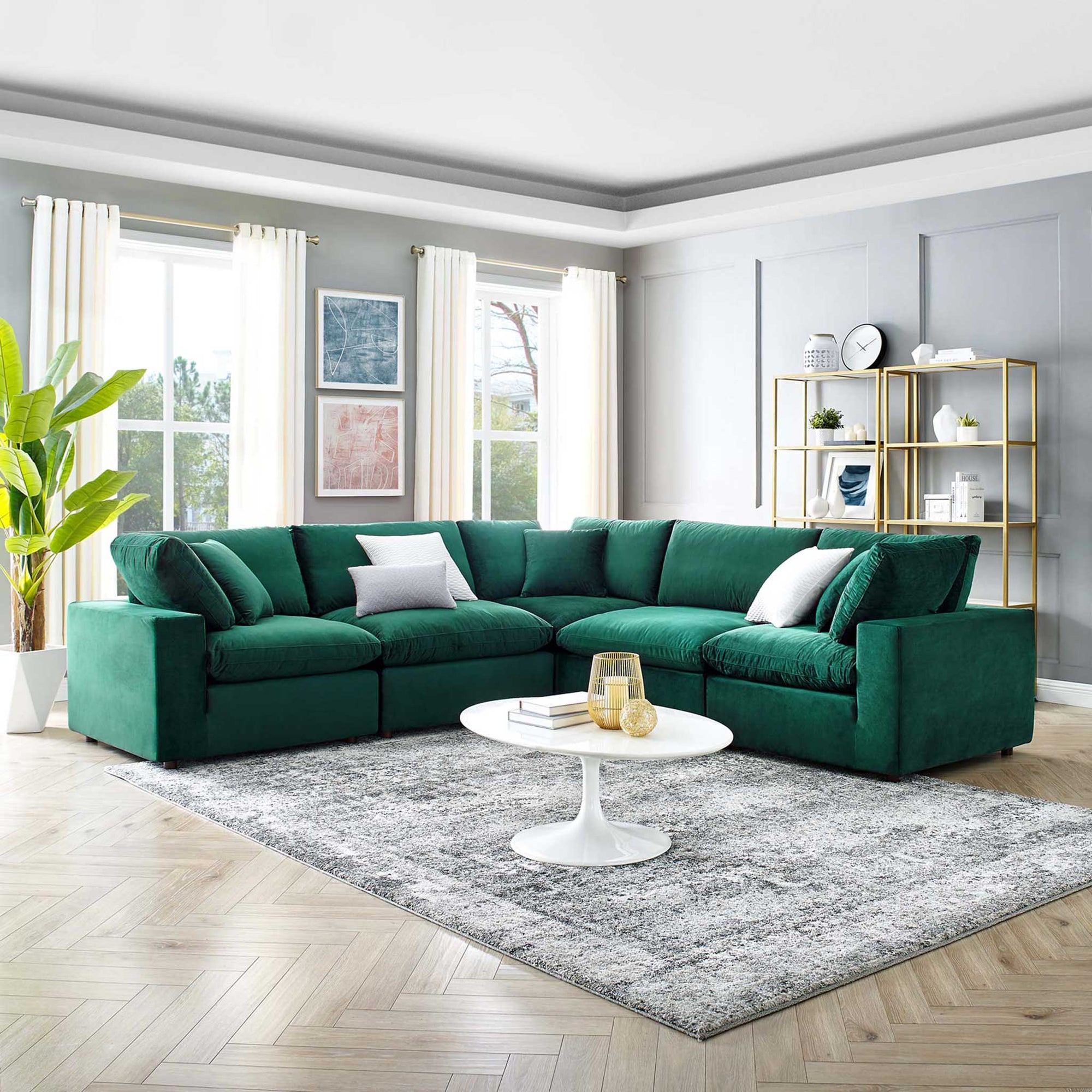 Carmen 5 Piece Modular Sectional Velvet Sofa Green