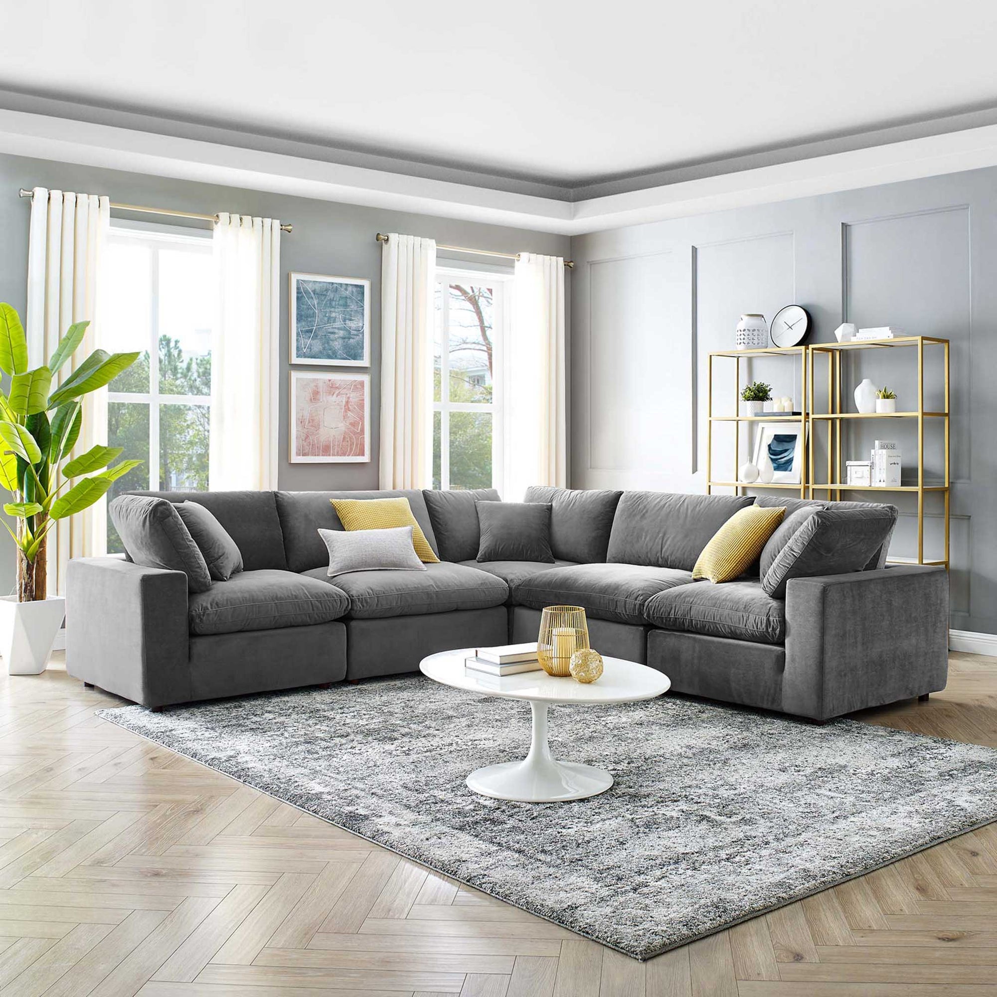 Carmen 5 Piece Modular Sectional Velvet Sofa Gray