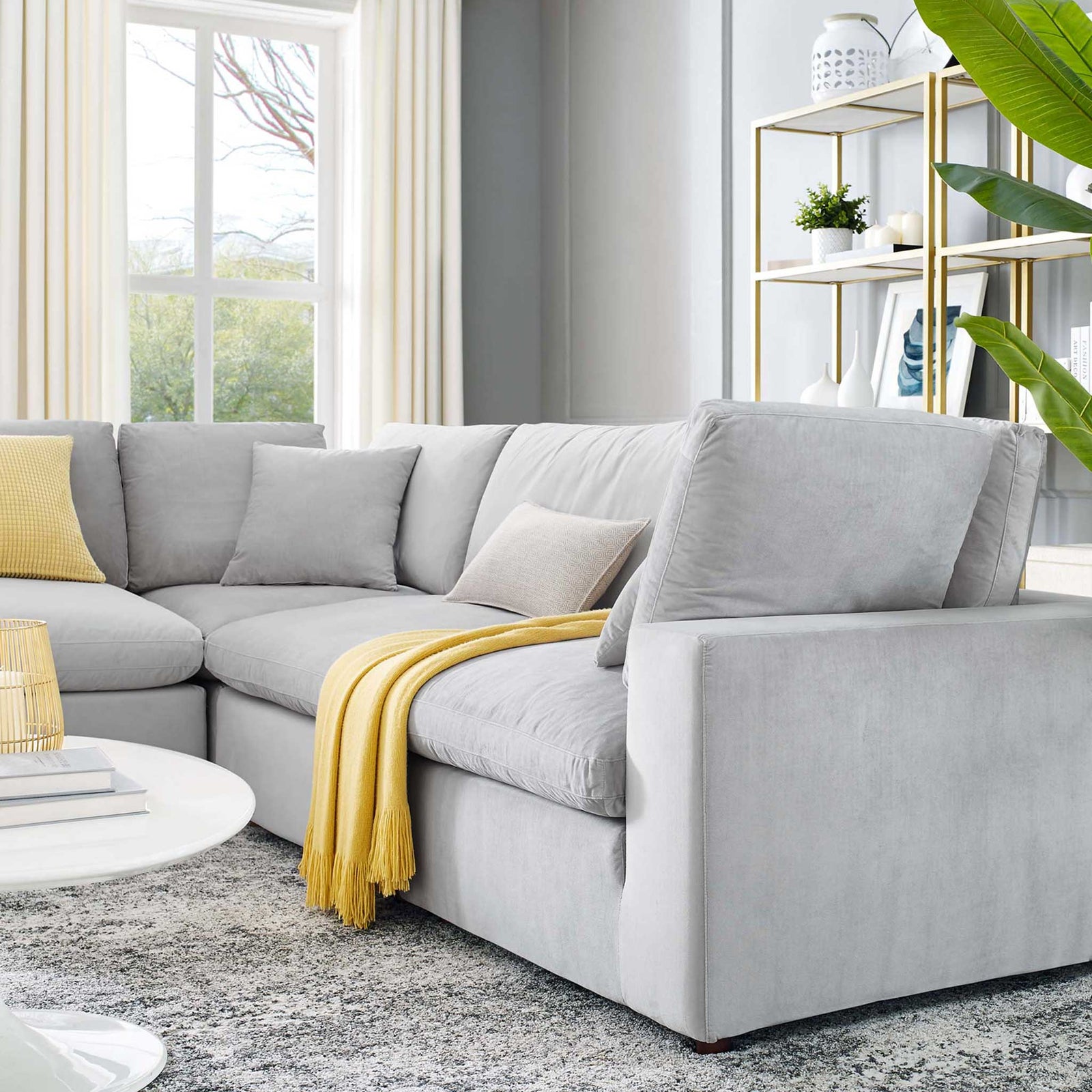 Carmen 5 Piece Modular Sectional Velvet Sofa Light Gray