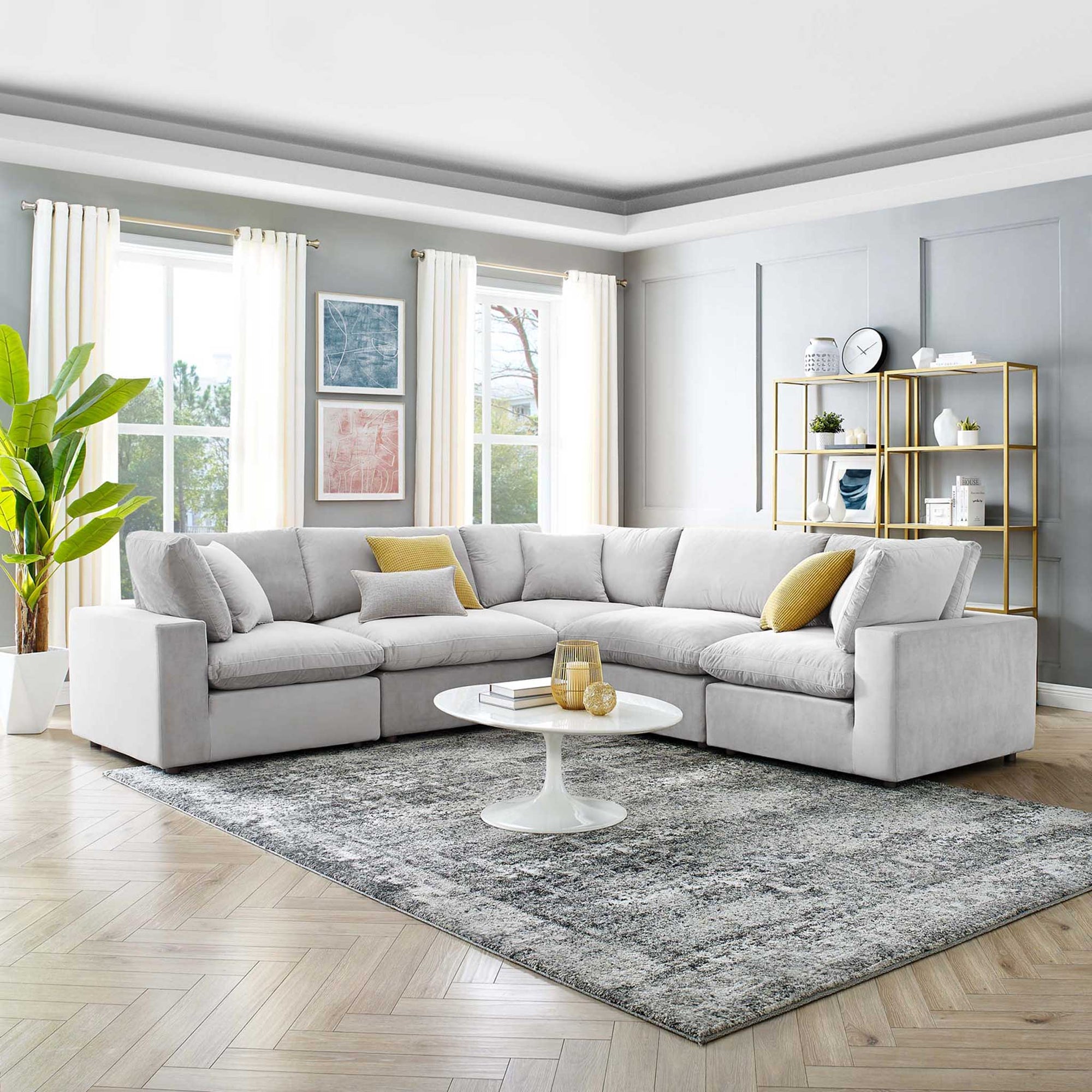 Carmen 5 Piece Modular Sectional Velvet Sofa Light Gray