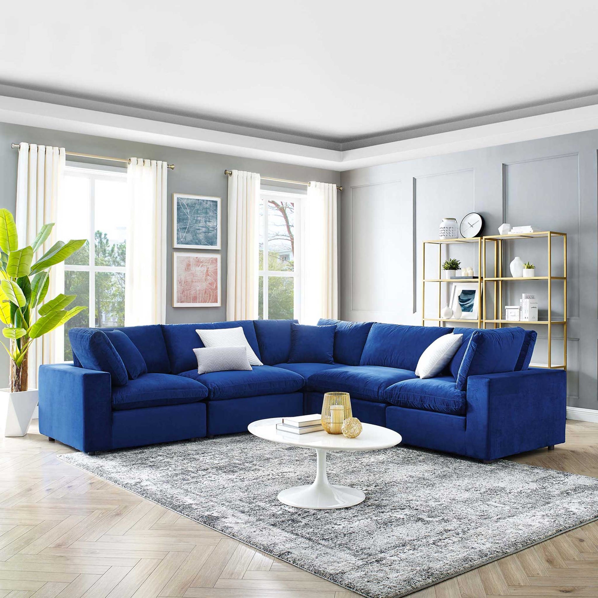 Carmen 5 Piece Modular Sectional Velvet Sofa Navy