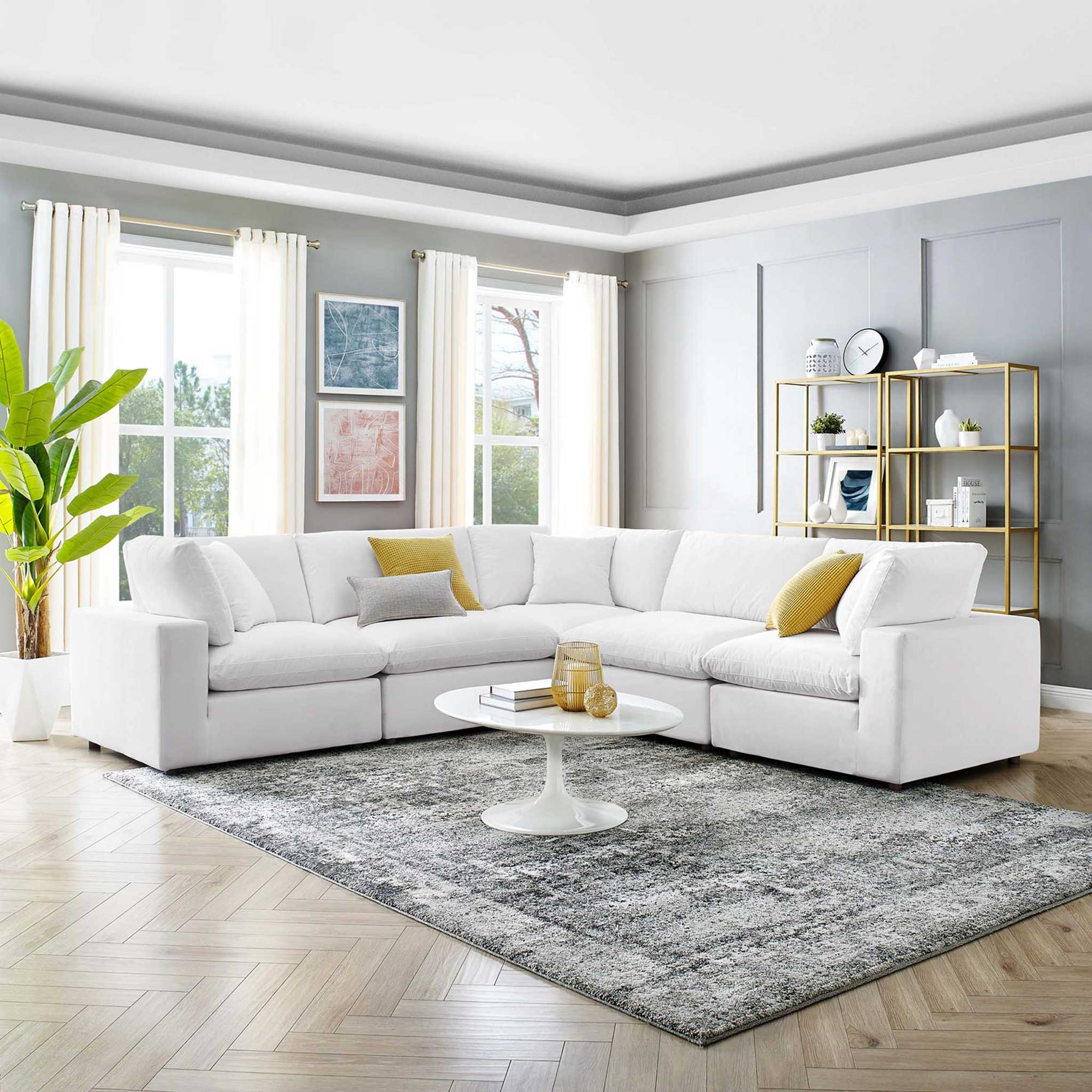 Carmen 5 Piece Modular Sectional Velvet Sofa White