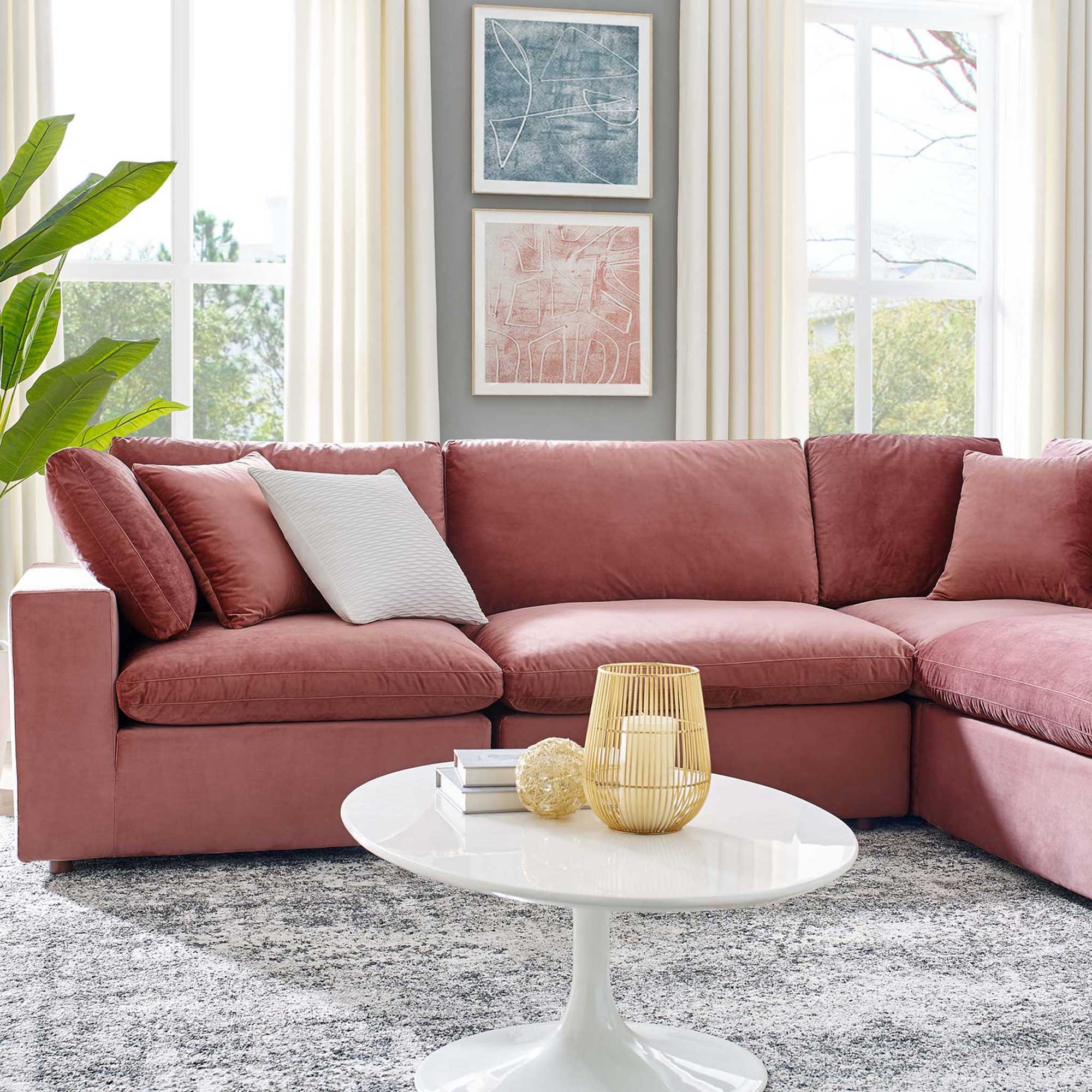 Carmen 6 Piece Modular Sectional Velvet Sofa Dusty Rose