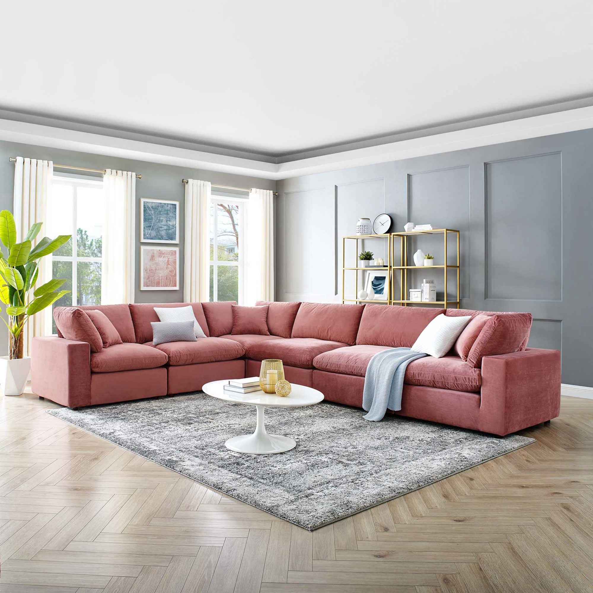 Carmen 6 Piece Modular Sectional Velvet Sofa Dusty Rose