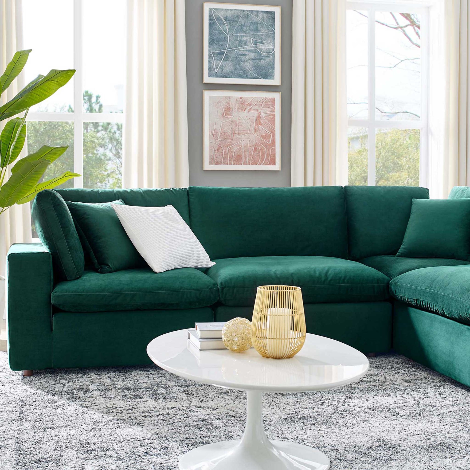 Carmen 6 Piece Modular Sectional Velvet Sofa Green