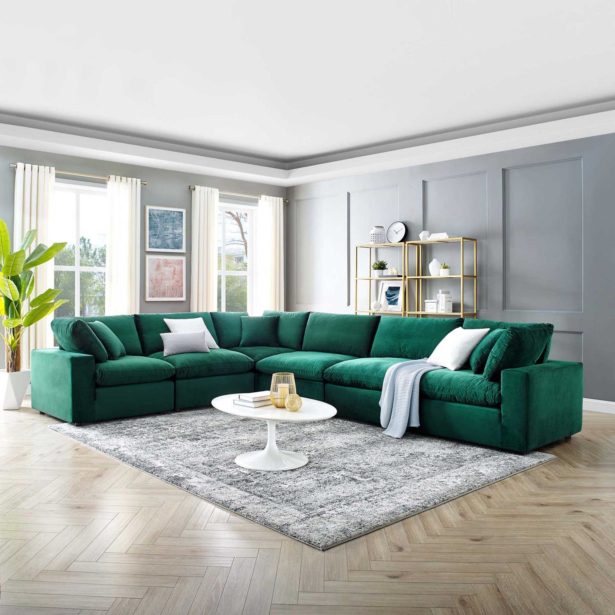 Carmen 6 Piece Modular Sectional Velvet Sofa Green