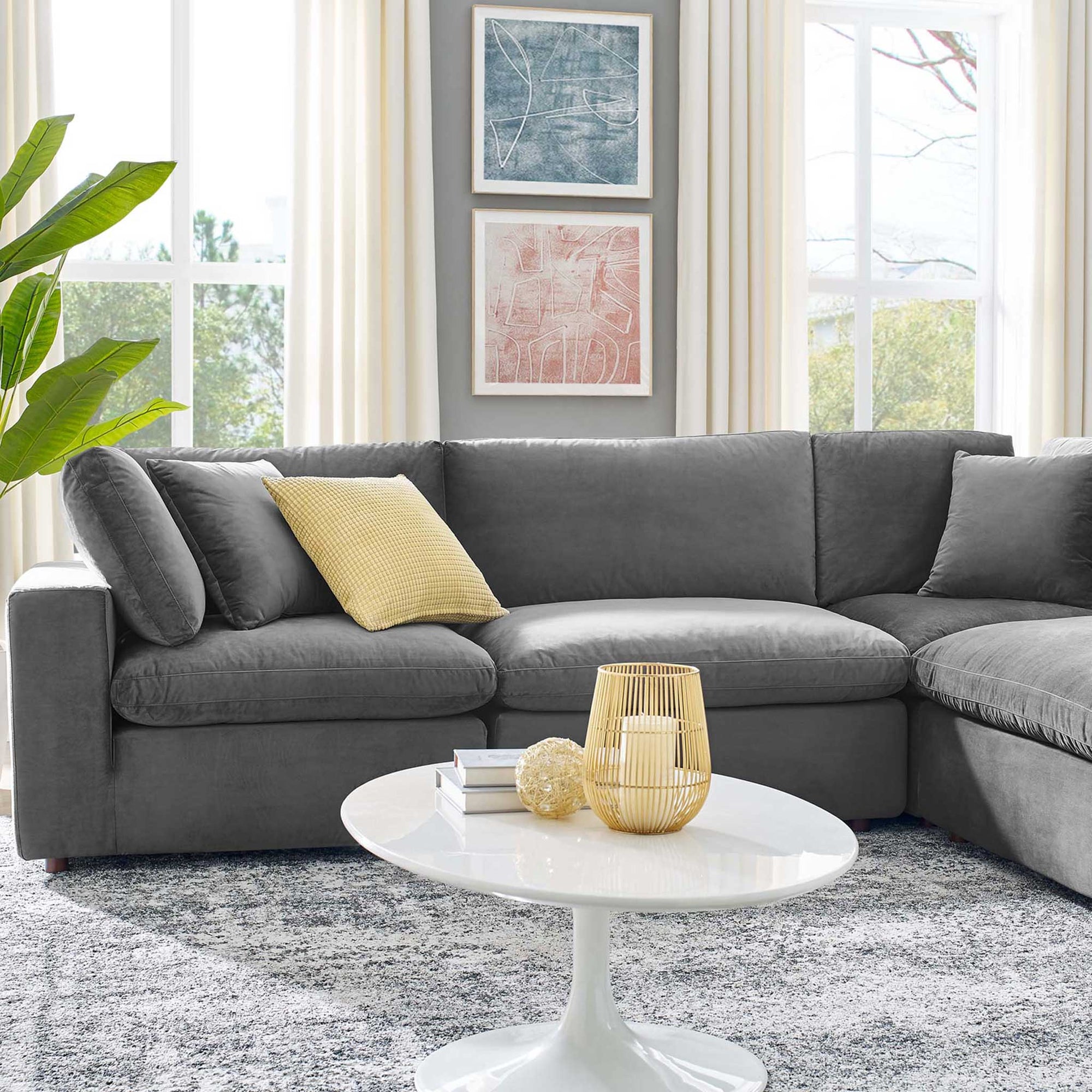 Carmen 6 Piece Modular Sectional Velvet Sofa Gray