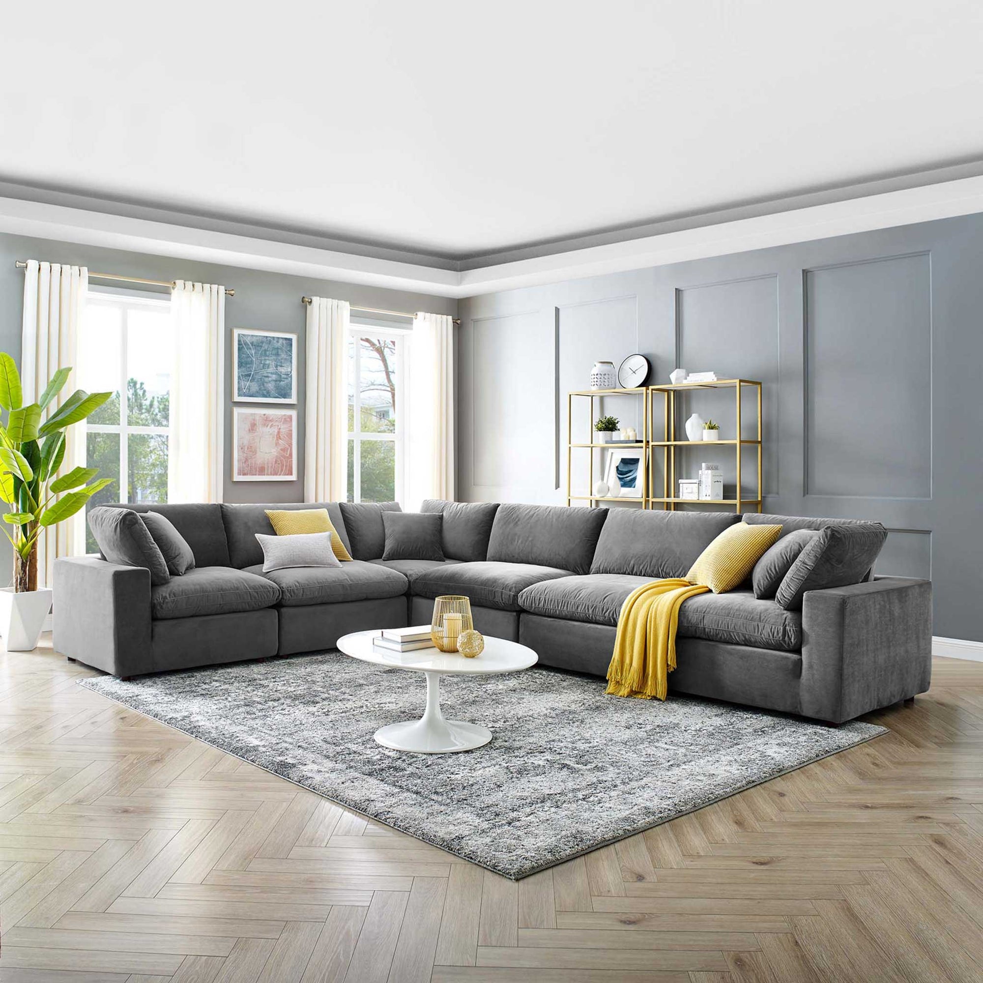 Carmen 6 Piece Modular Sectional Velvet Sofa Gray