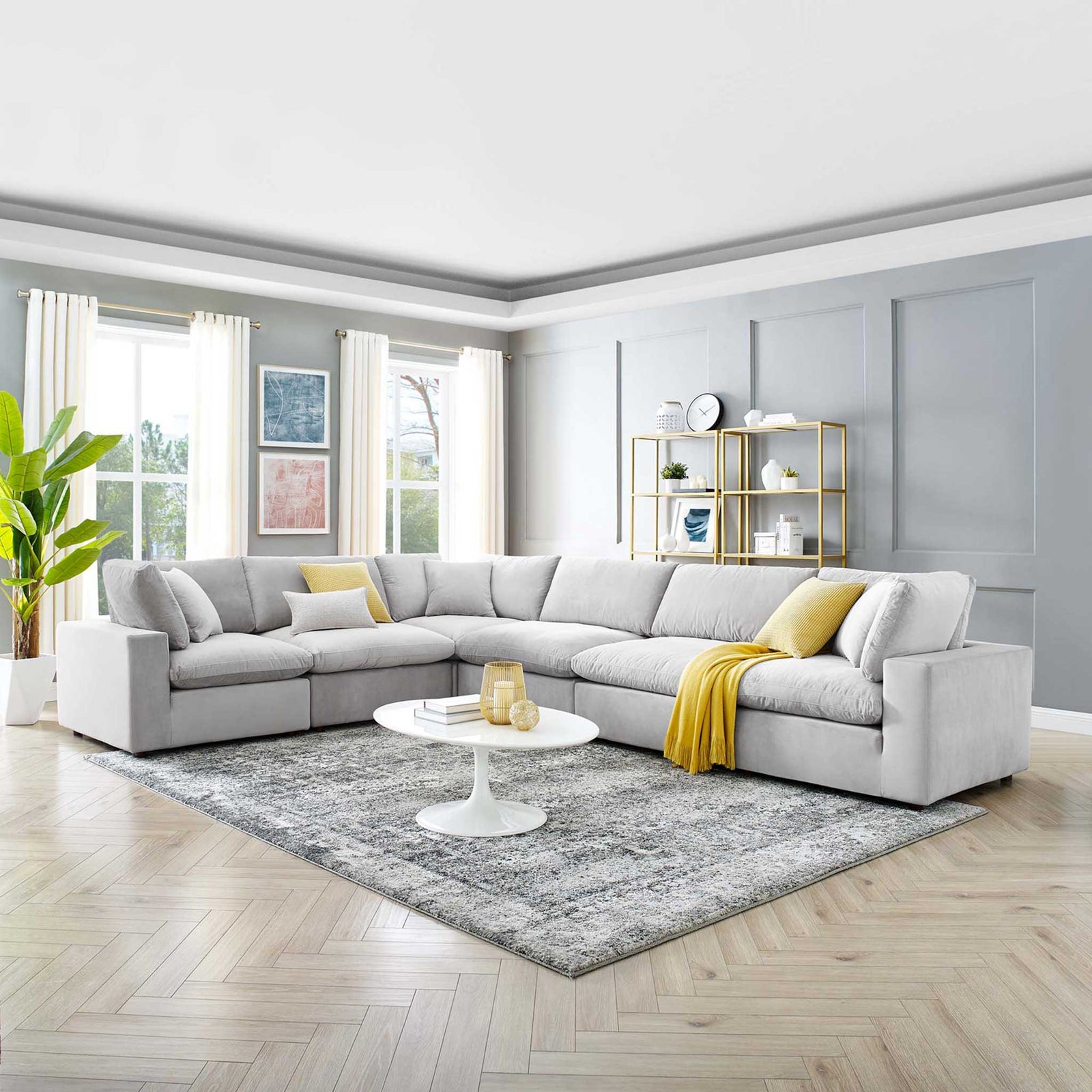 Carmen 6 Piece Modular Sectional Velvet Sofa Light Gray