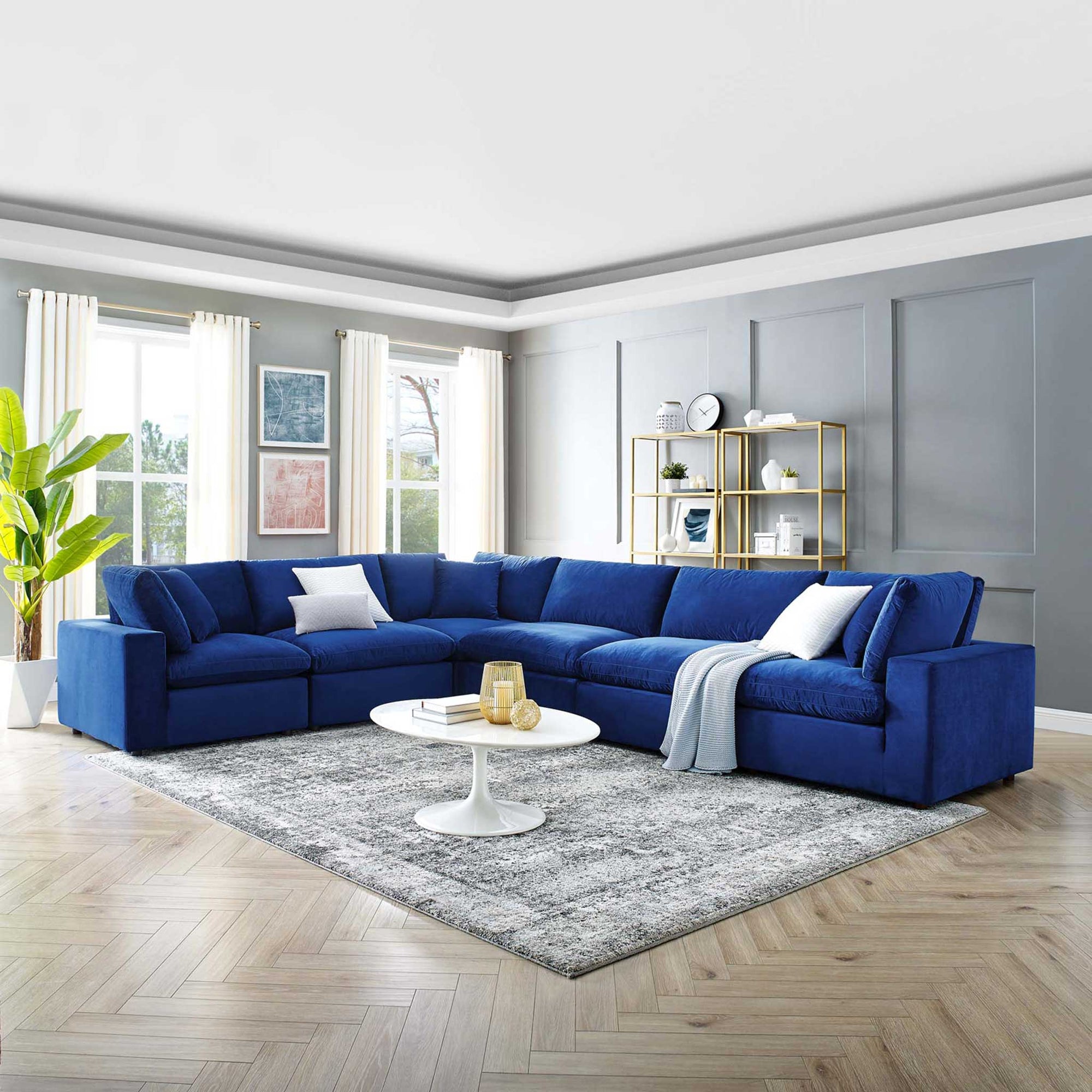 Carmen 6 Piece Modular Sectional Velvet Sofa Navy