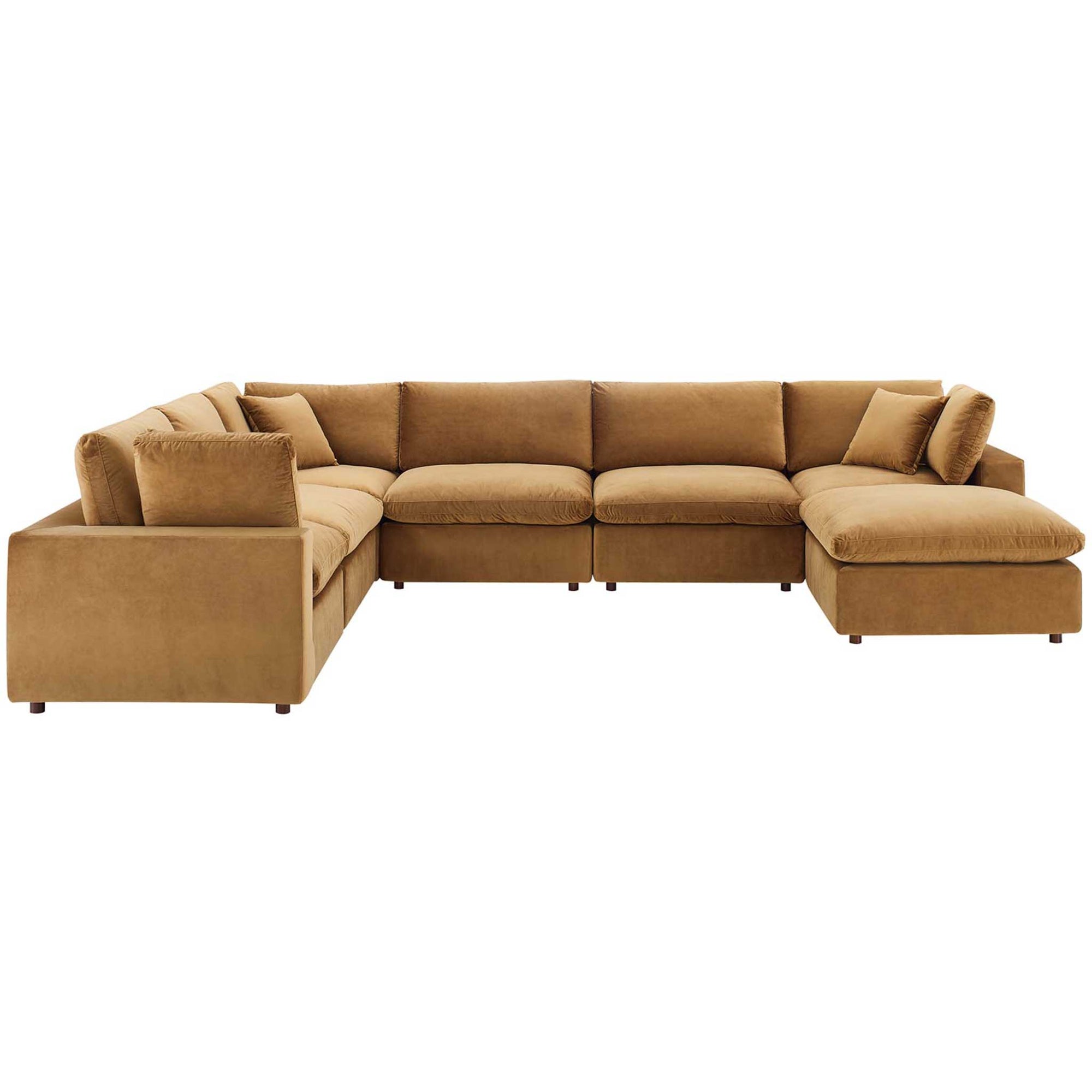 Carmen 7 Piece Modular Velvet Sofa with Ottoman Cognac