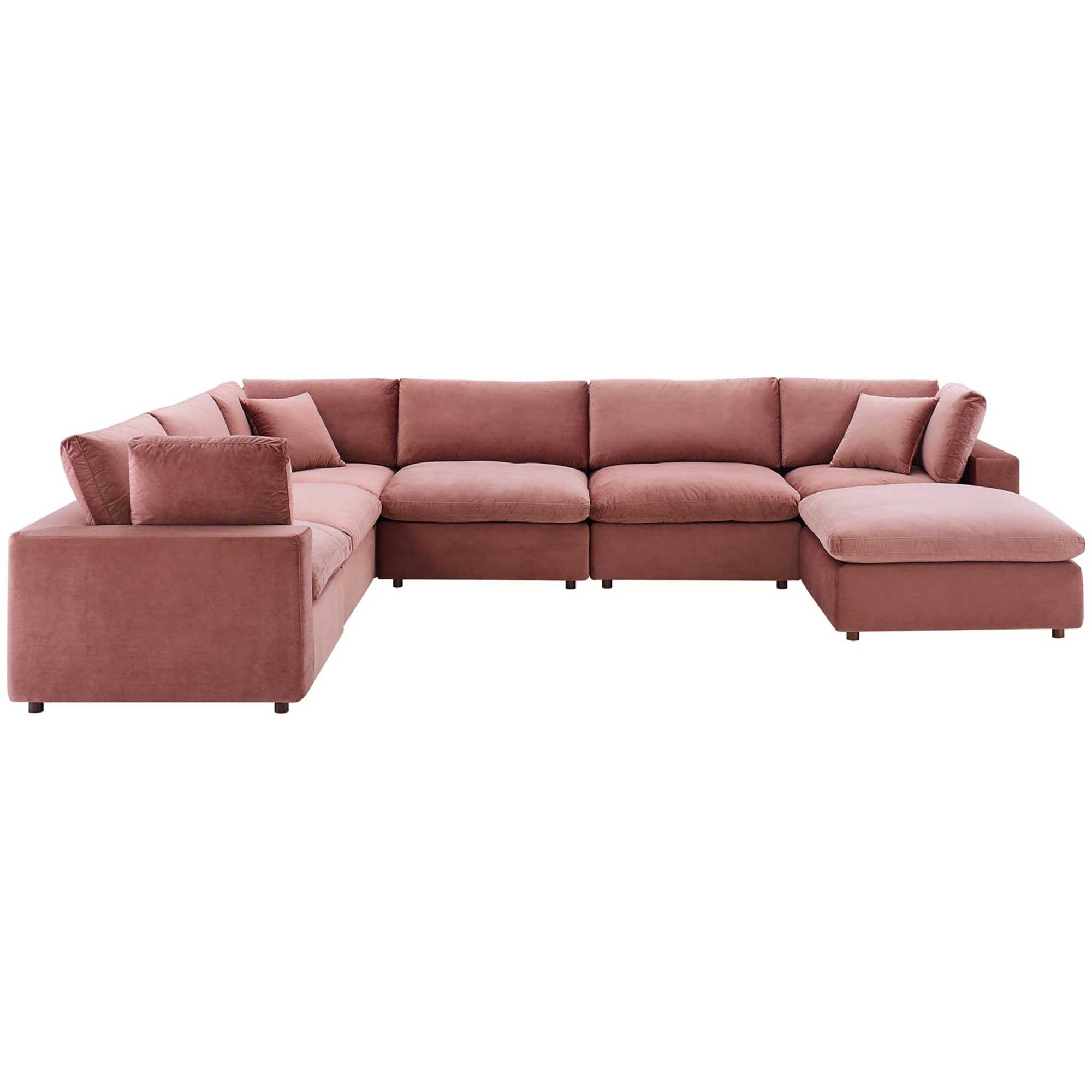 Carmen 7 Piece Modular Velvet Sofa with Ottoman Dusty Rose