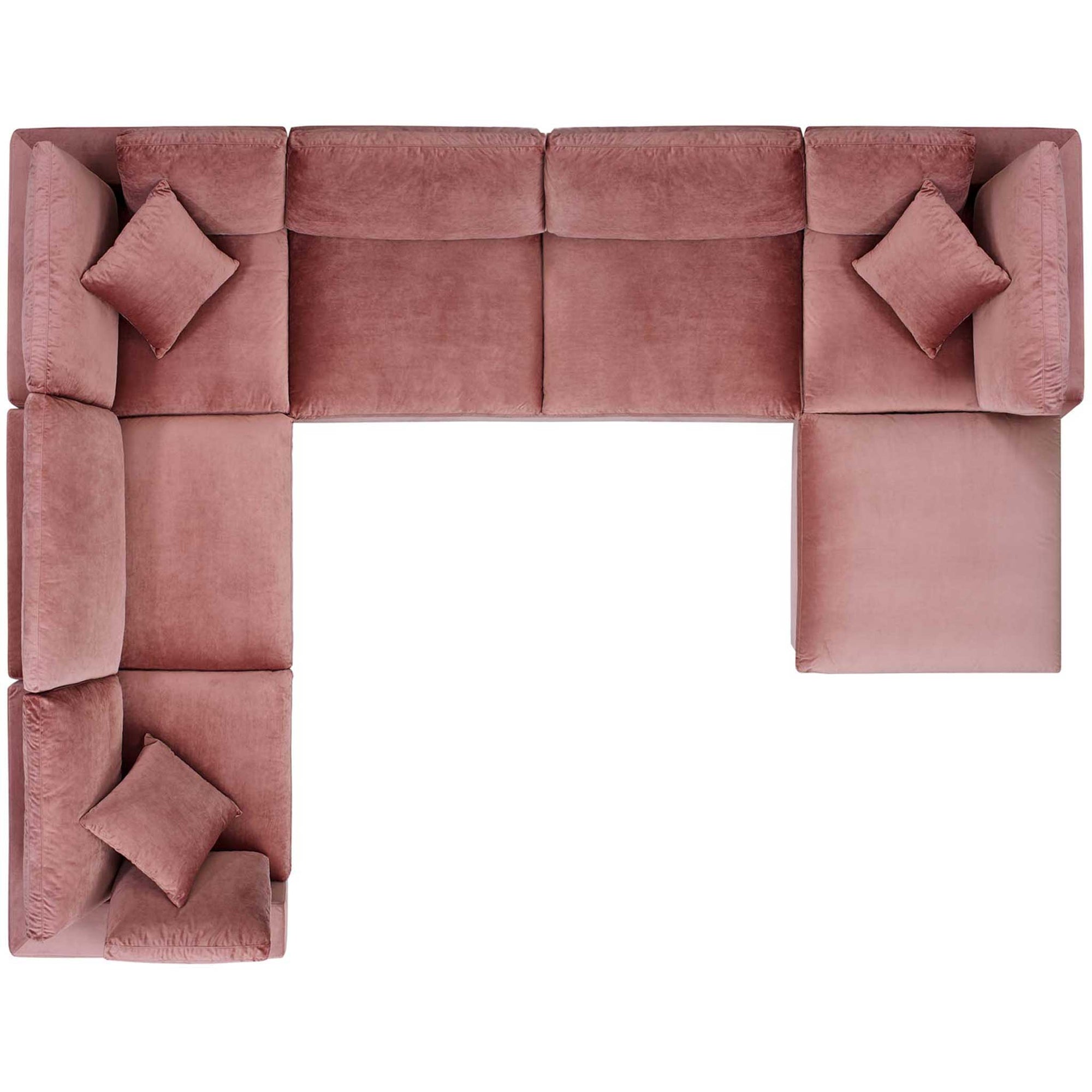 Carmen 7 Piece Modular Velvet Sofa with Ottoman Dusty Rose