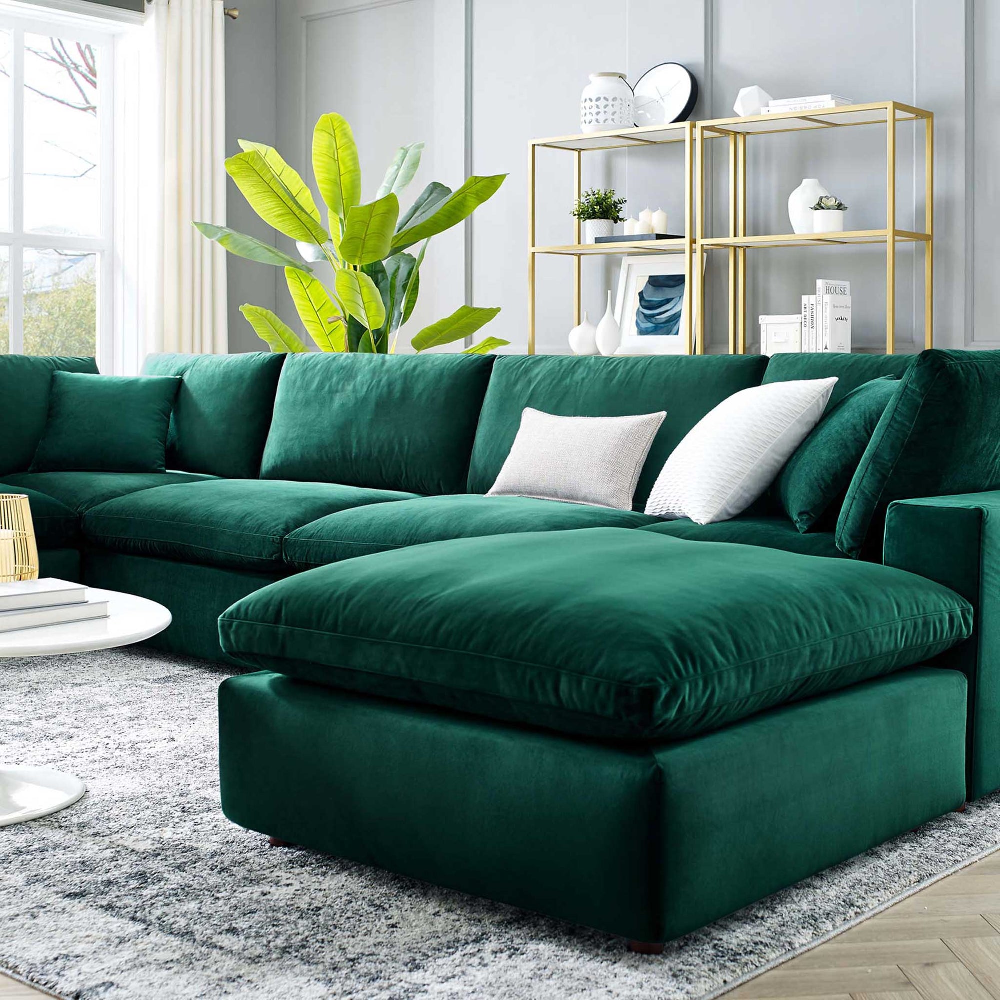 Carmen 7 Piece Modular Velvet Sofa with Ottoman Green