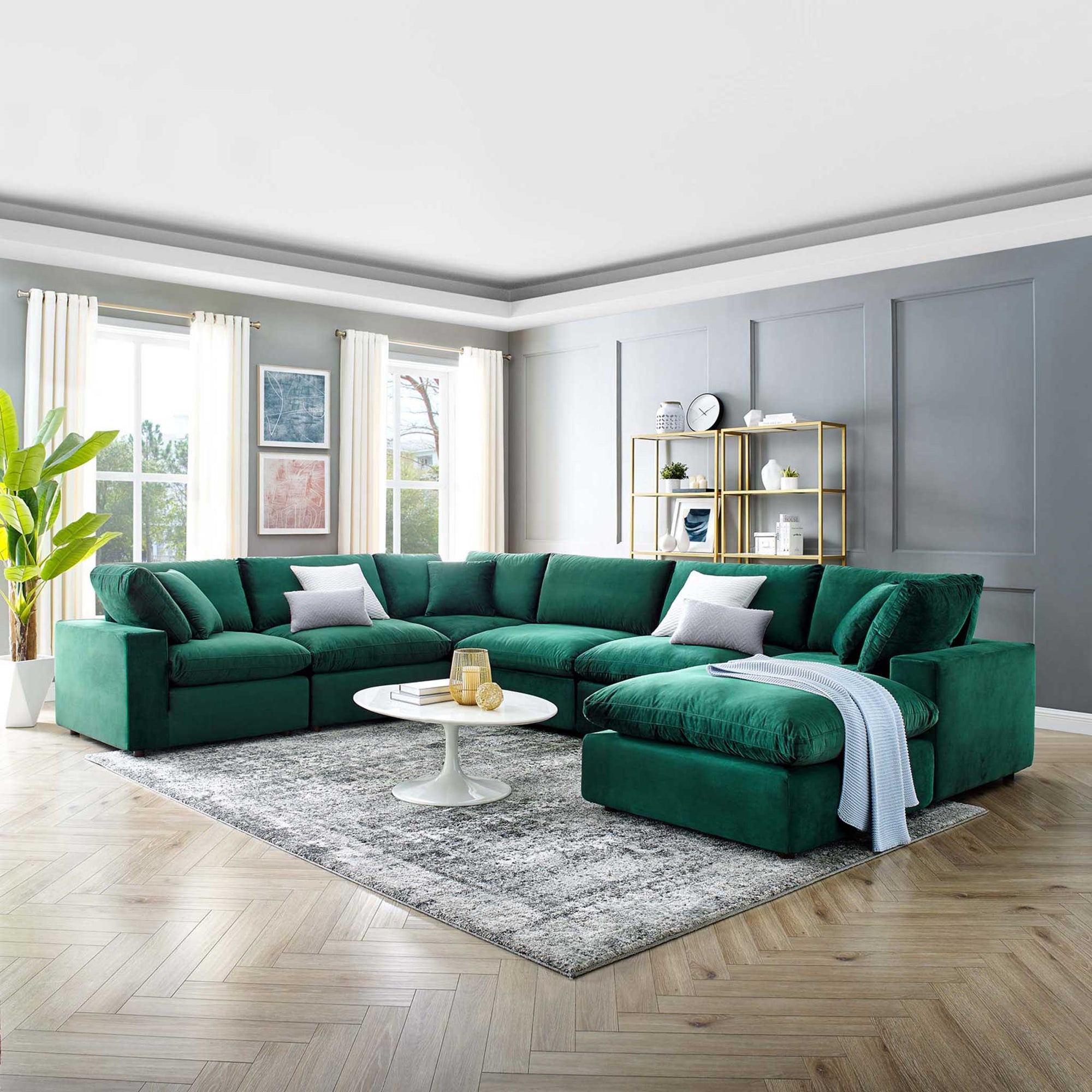 Carmen 7 Piece Modular Velvet Sofa with Ottoman Green