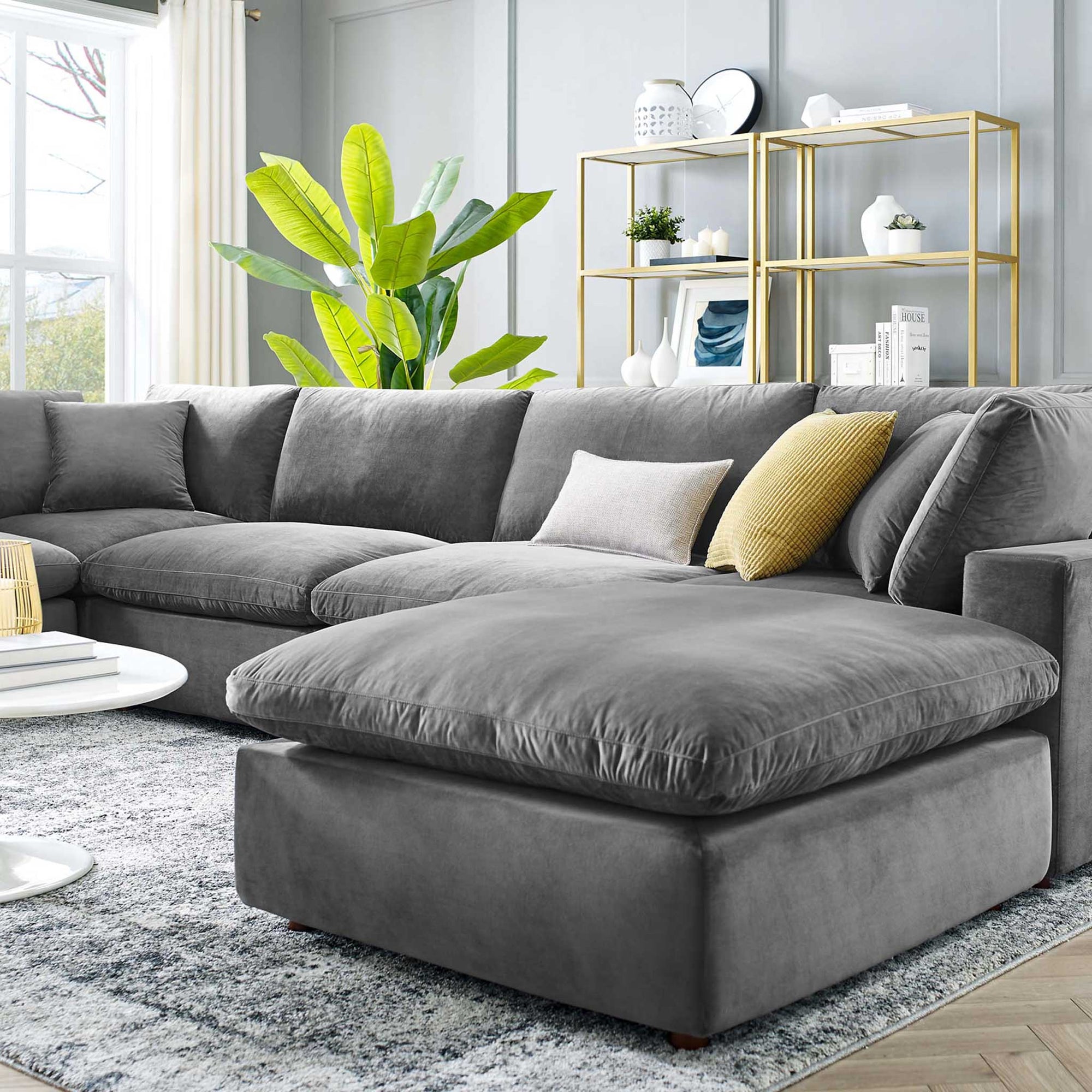 Carmen 7 Piece Modular Velvet Sofa with Ottoman Gray