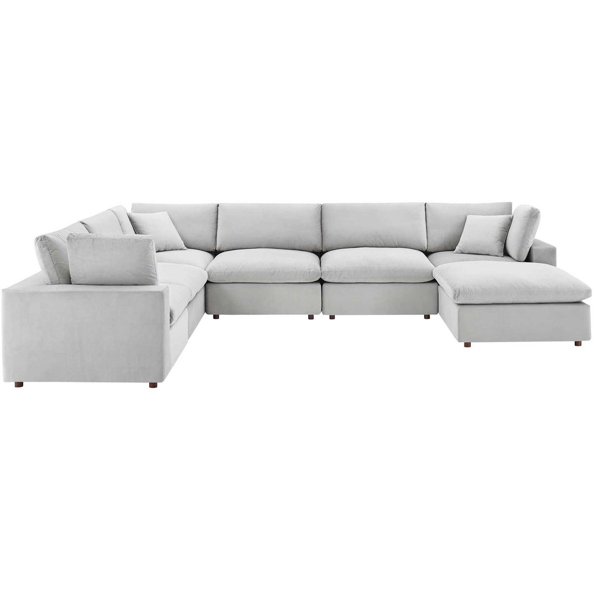 Carmen 7 Piece Modular Velvet Sofa with Ottoman Light Gray