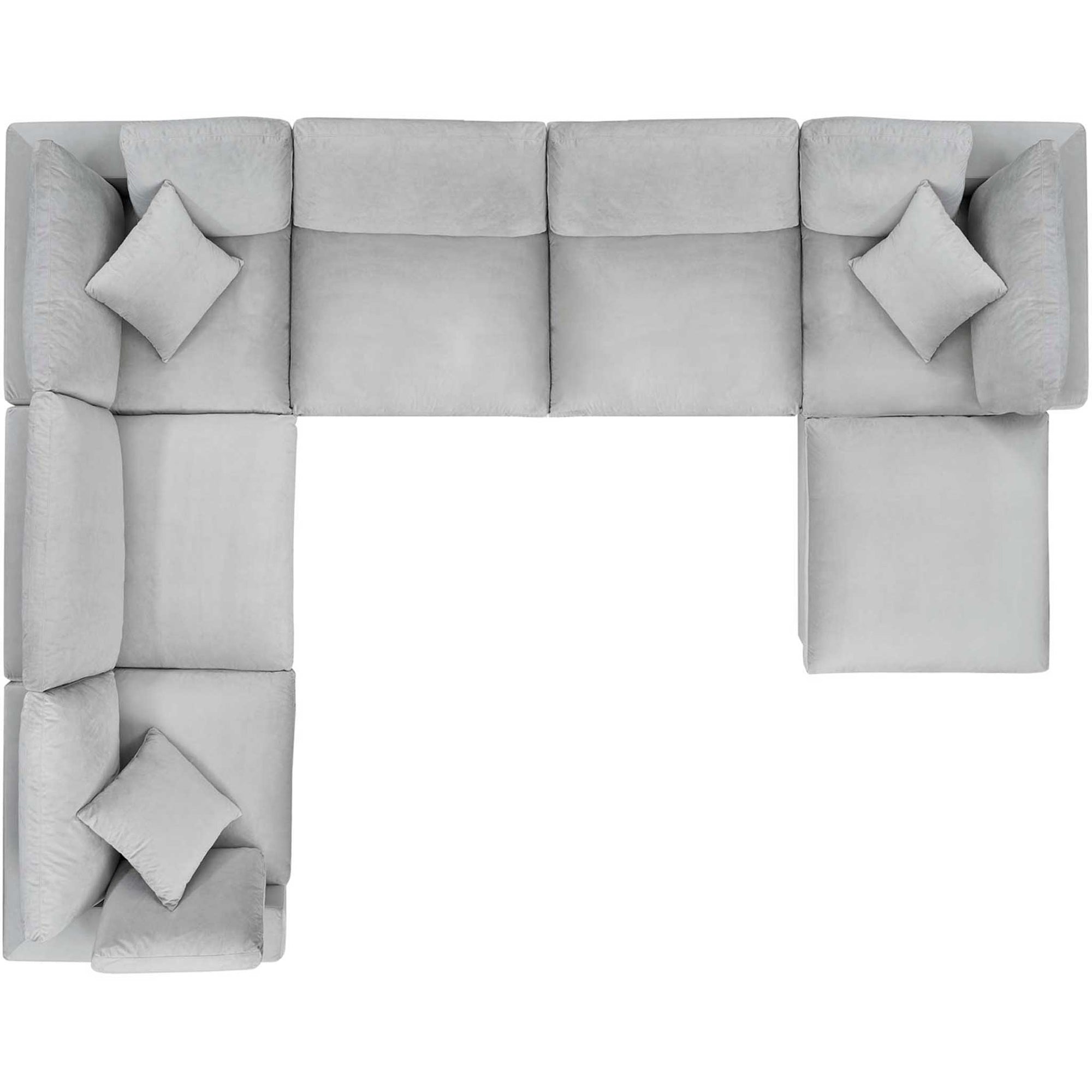 Carmen 7 Piece Modular Velvet Sofa with Ottoman Light Gray