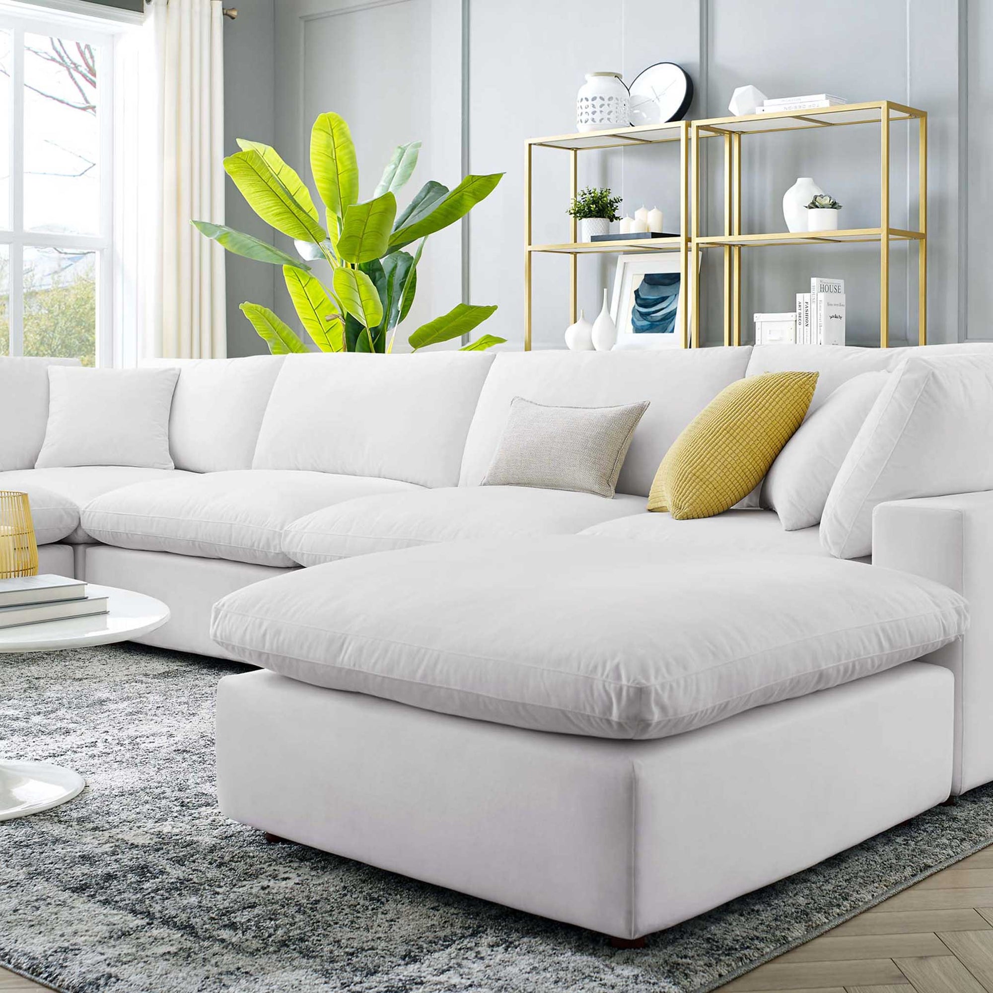 Carmen 7 Piece Modular Velvet Sofa with Ottoman White