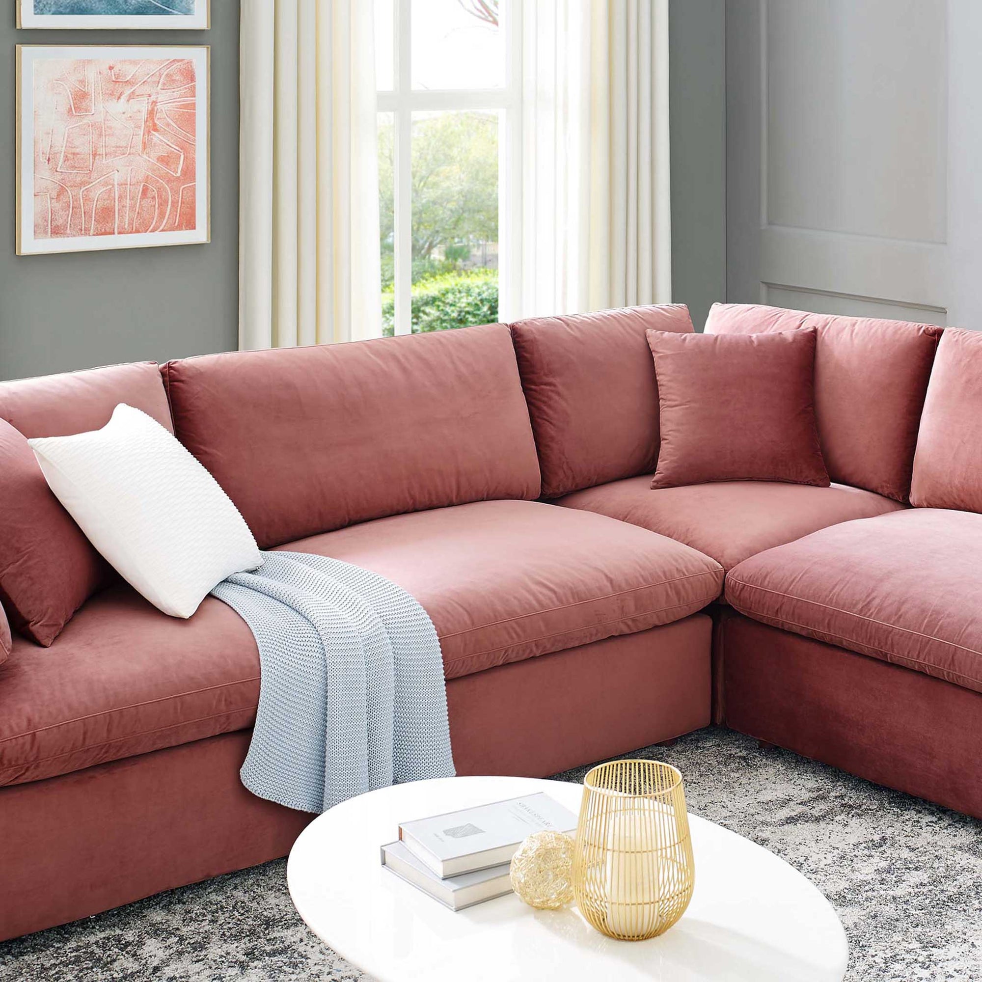 Carmen 8 Piece Modular Sectional Velvet Sofa Dusty Rose